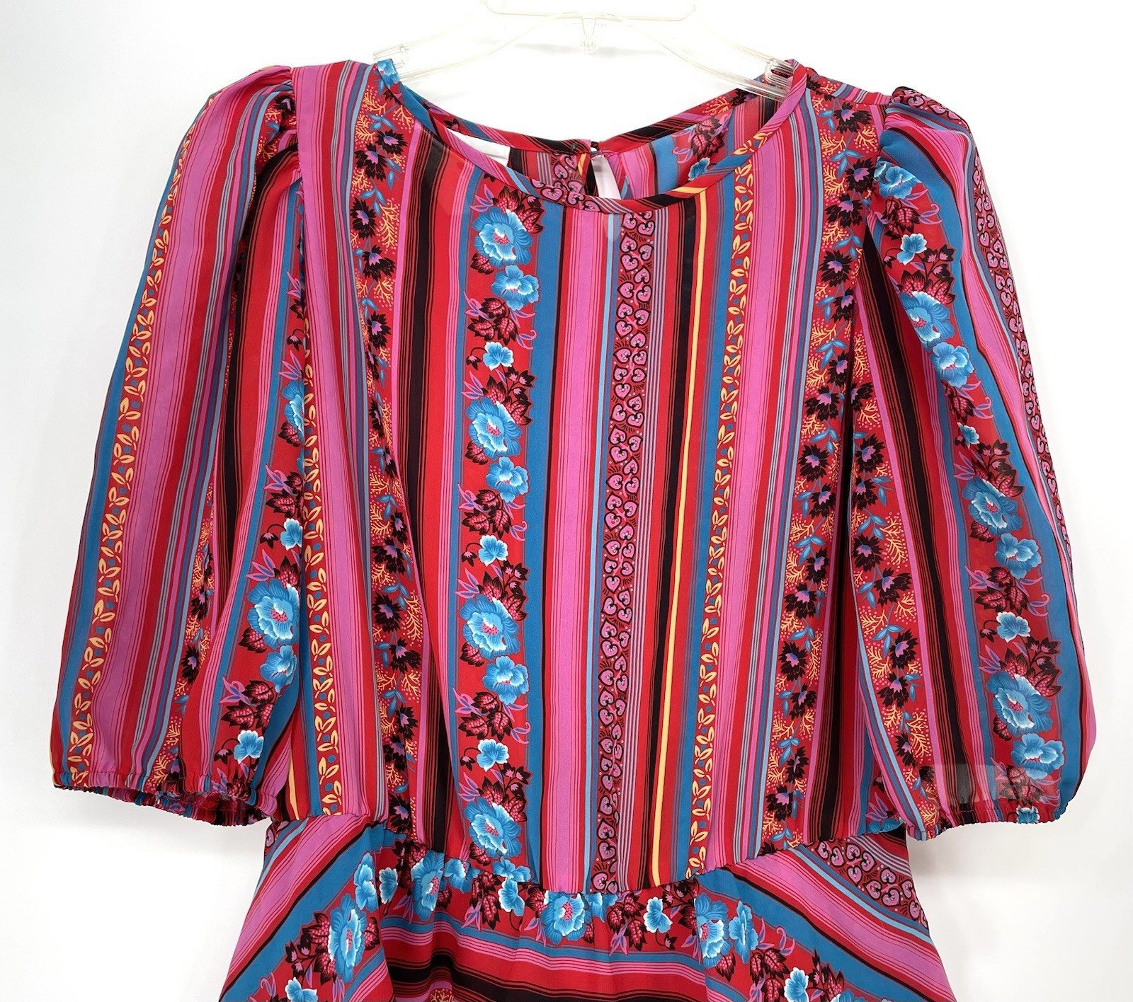 VTG 1980s Sheer Gypsy Hippie Summer Bohemian Floral Peplum Midi Sun Dress Skirt