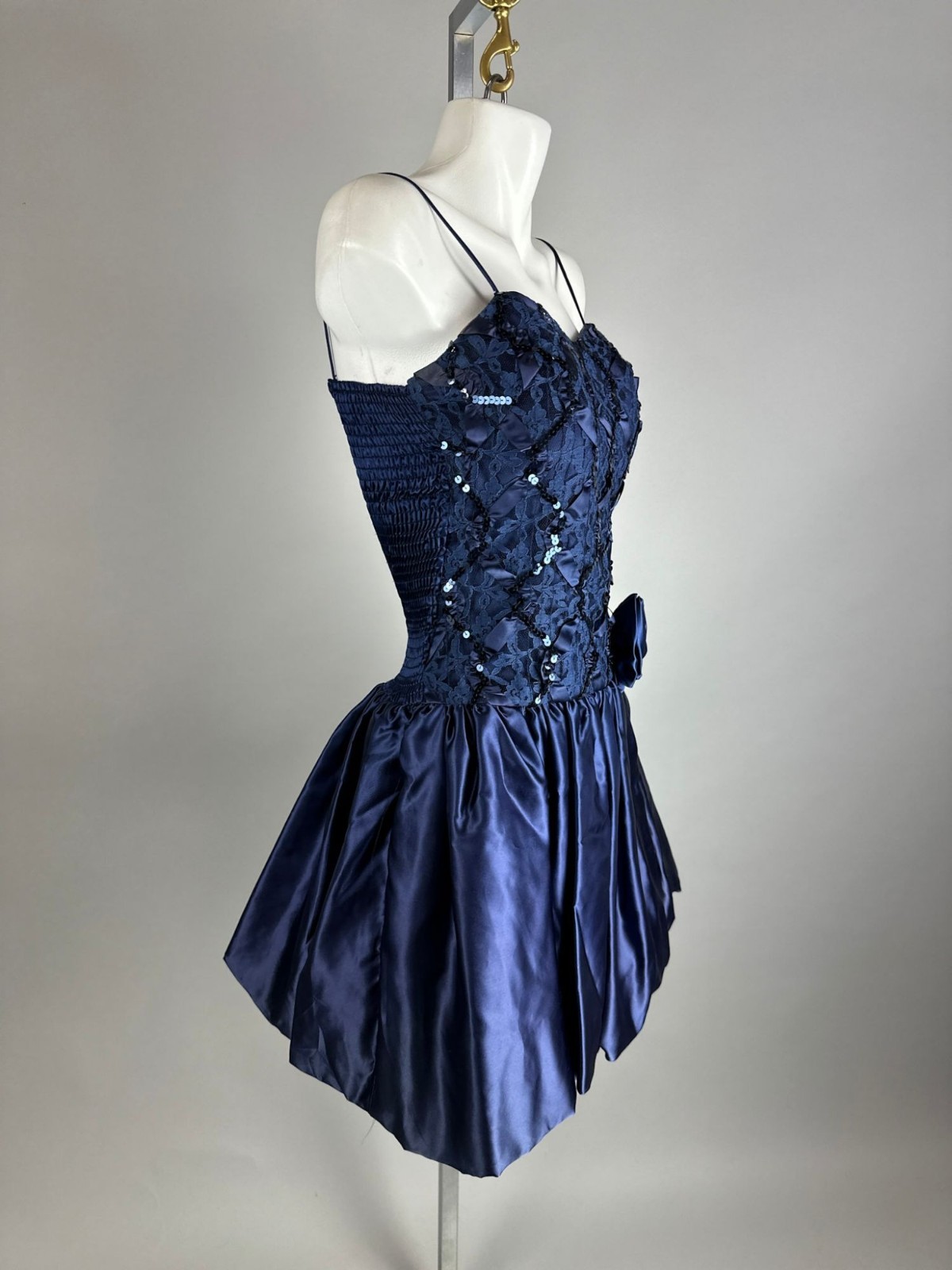 Vintage 80s Sequin Bubble Dress Mini Party Blue Purple Glam Disco New Wave Sz 1