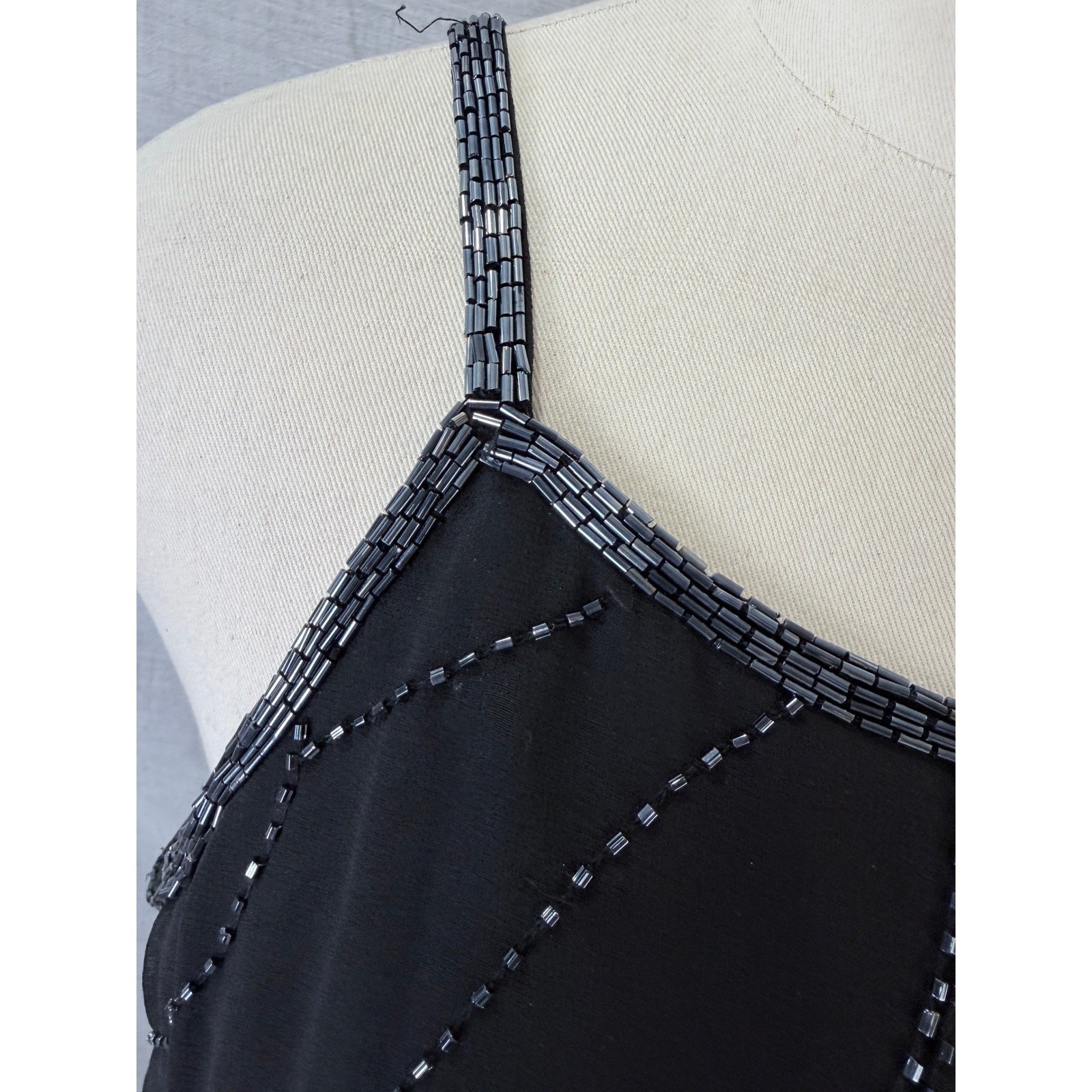 Onyx Nite Black Iridescent Beaded Slip Gown Formal Maxi Dress Vintage 12