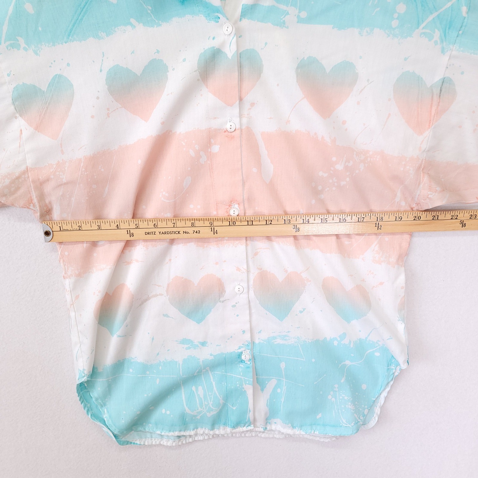 Vintage Stras California Heart Paint Splatter Shirt Pastel Turquoise Peach L