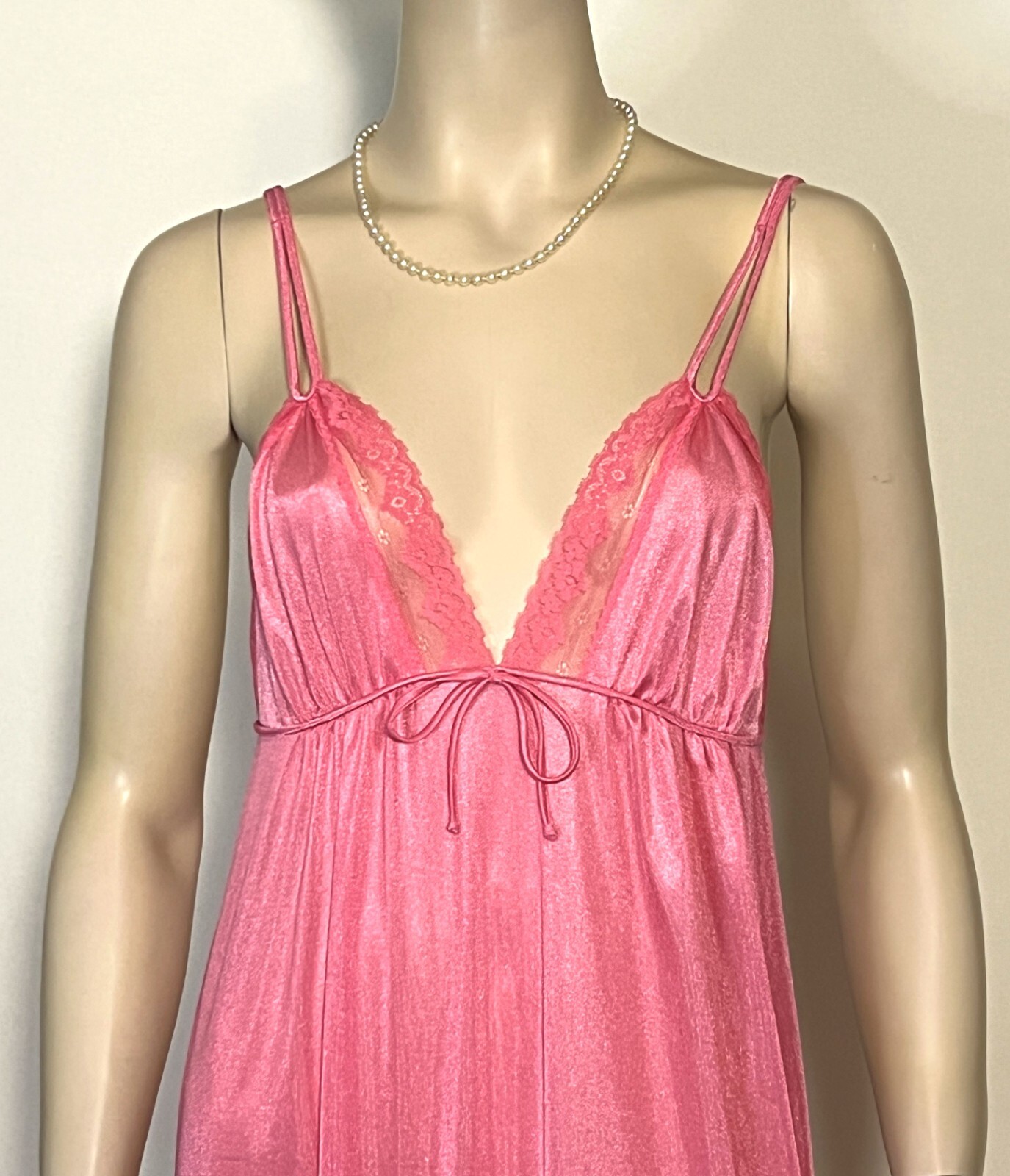 Vintage Sears Pink nylon double spaghetti strap nightgown with front slit size M