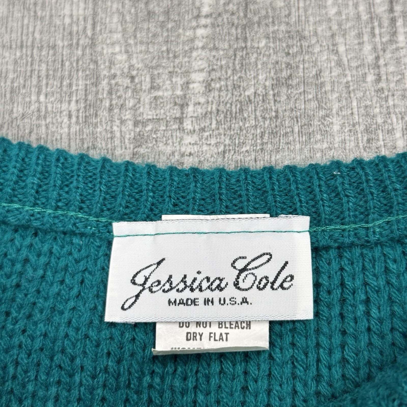 VTG 80S JESSICA COLE ELEGANT CABLE KNIT 3/4 SLEEVE USA ACRYLIC SWEATER TEAL L