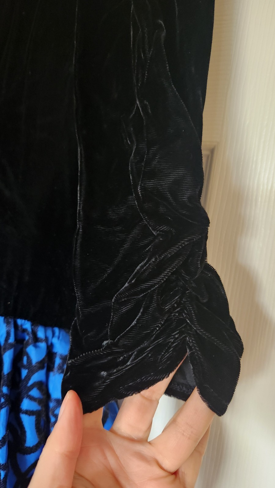 vintage dress royal blue and black velvet.