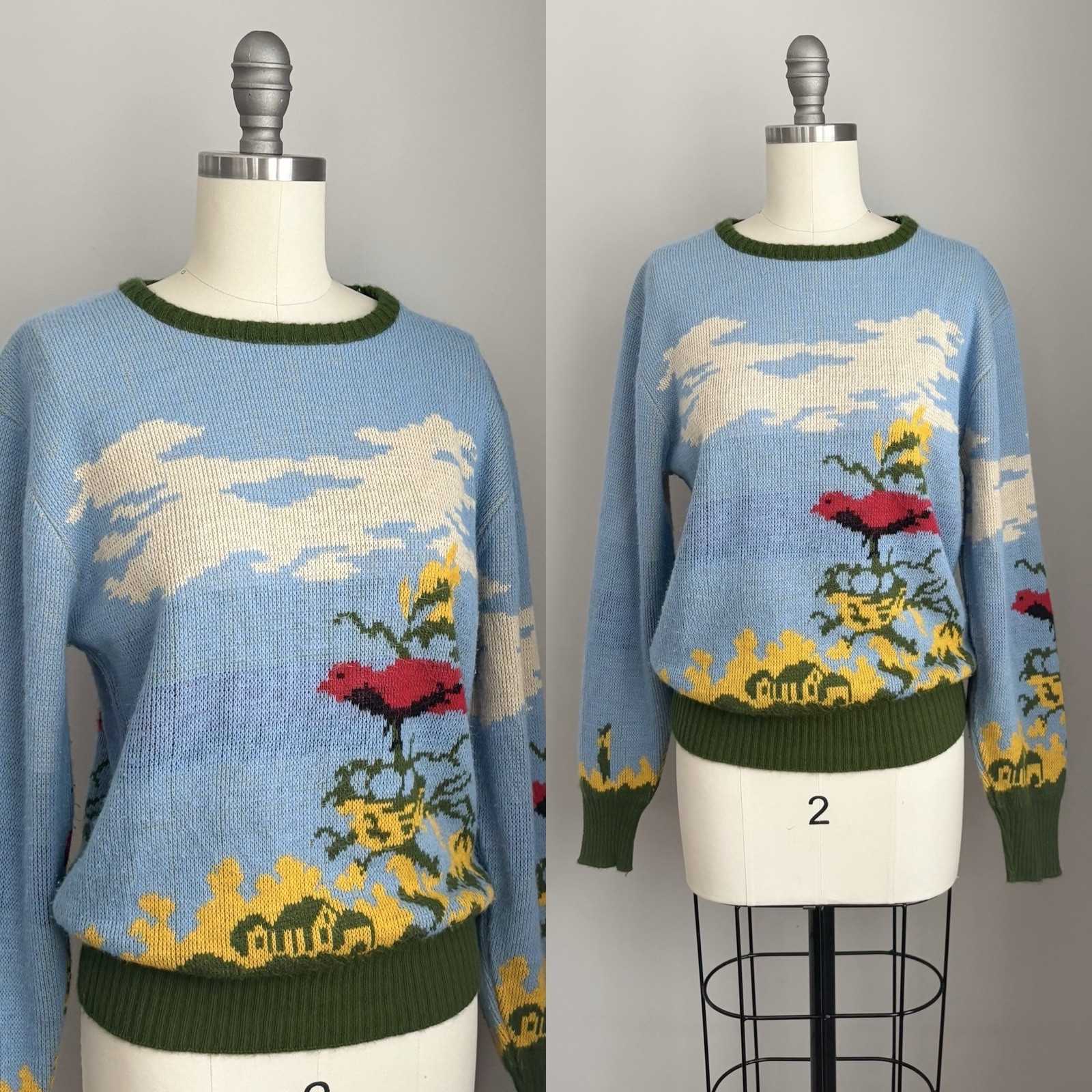 Vintage 60’s 70’s Expressions by Campus Cardinal Bird Scenic Novelty Sweater S/M