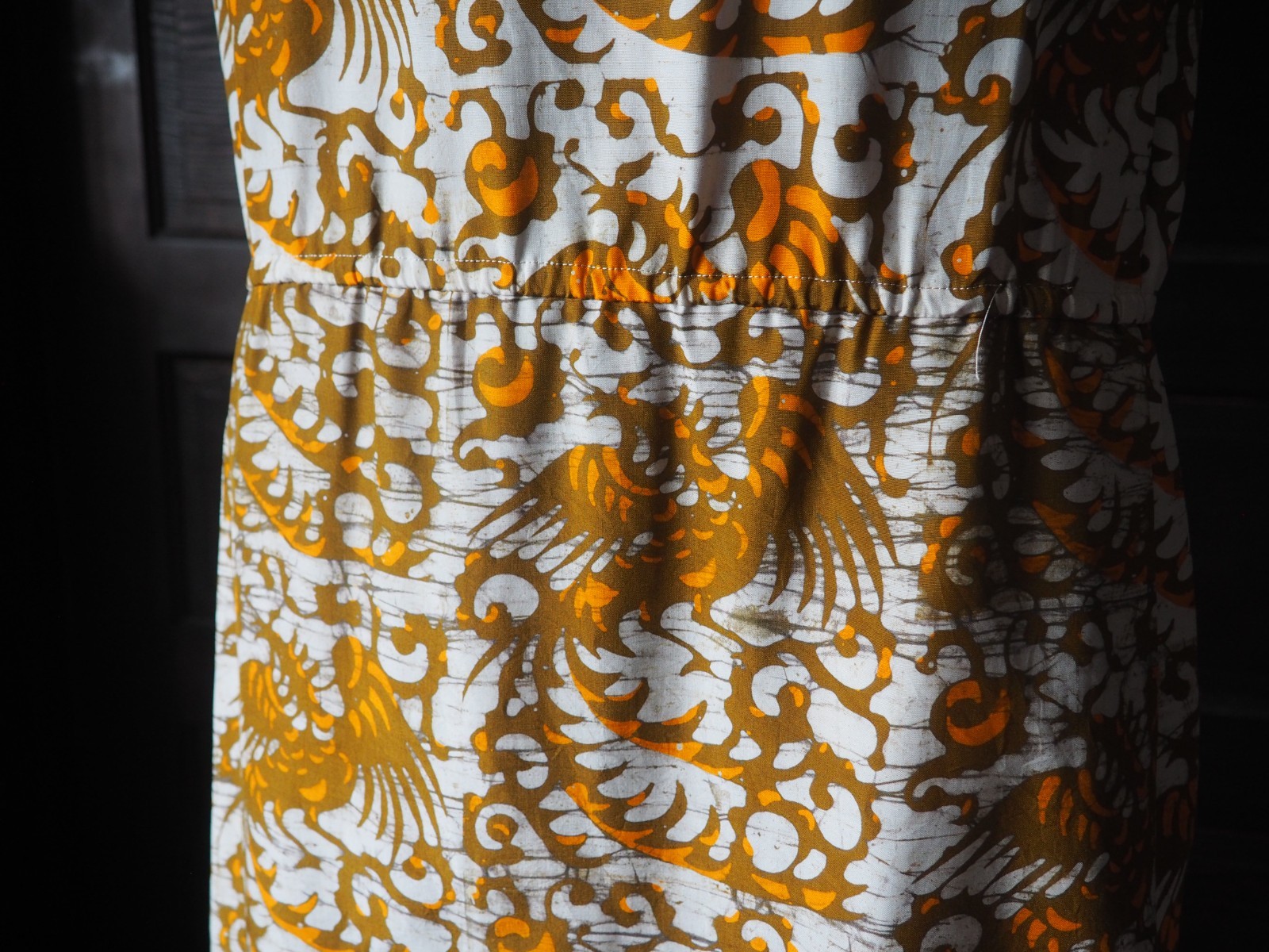 VTG 70s Burnt Orange Abstract Floral Poly Talon Zip Hawaiian Dress Womens M