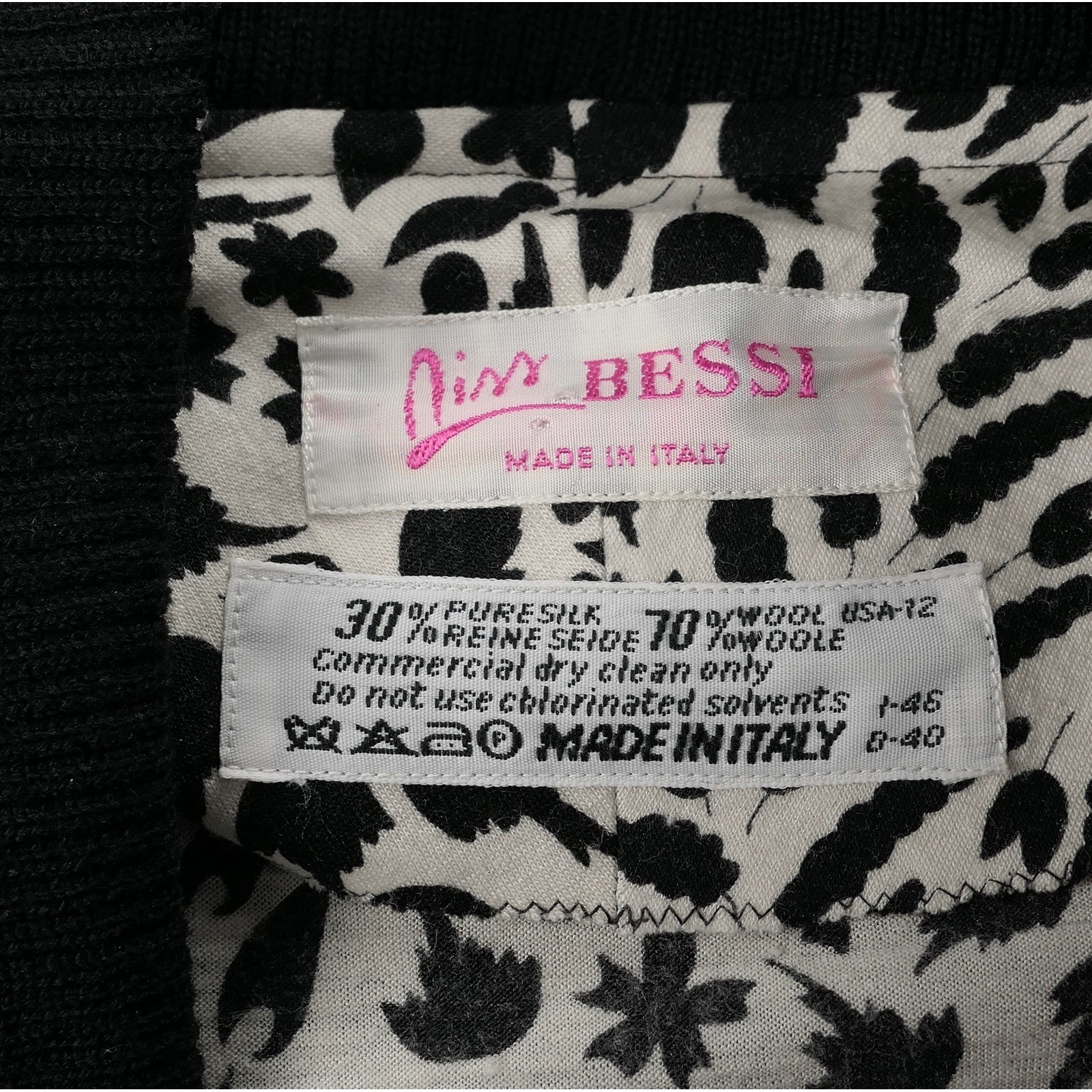 VTG Averardo Bessi Skirt Set 12 Botanical Arabesque Wool & Silk Monochrome Italy