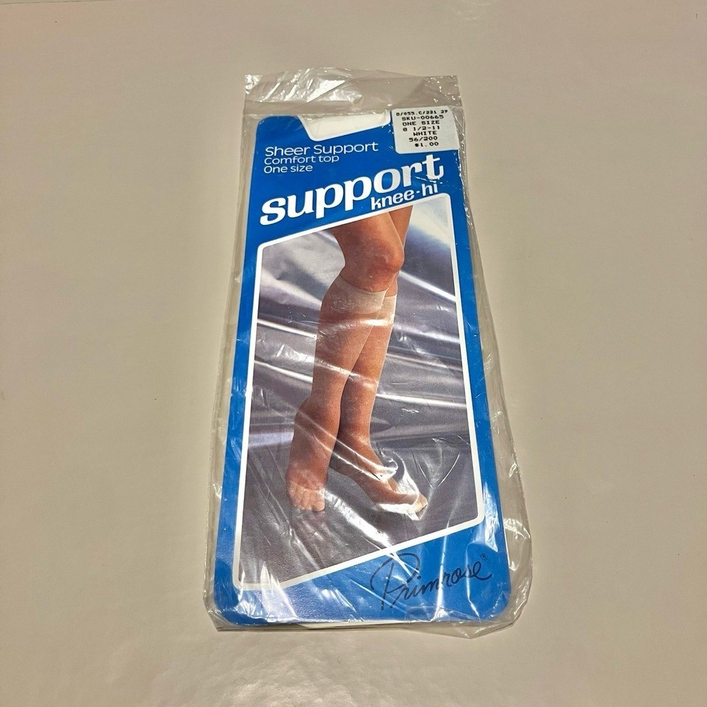 VTG Primrose brand sheer support knee-high stockings white one size fits 8.5-11