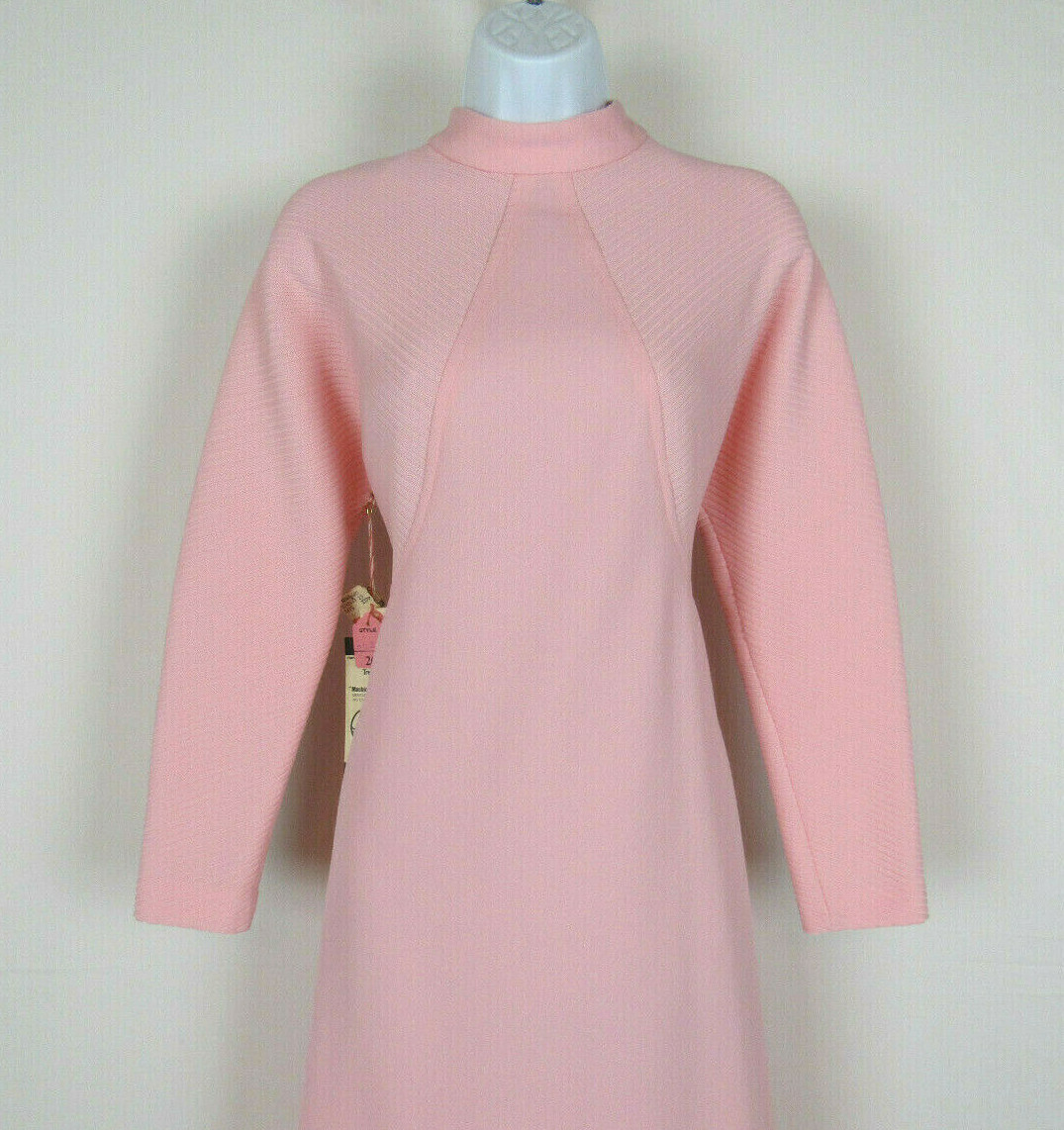VTG 1960s 70s EDITIONS IN FASHION PINK POLYESTER DRESS RIBBED BODICE LONG SLEEVE