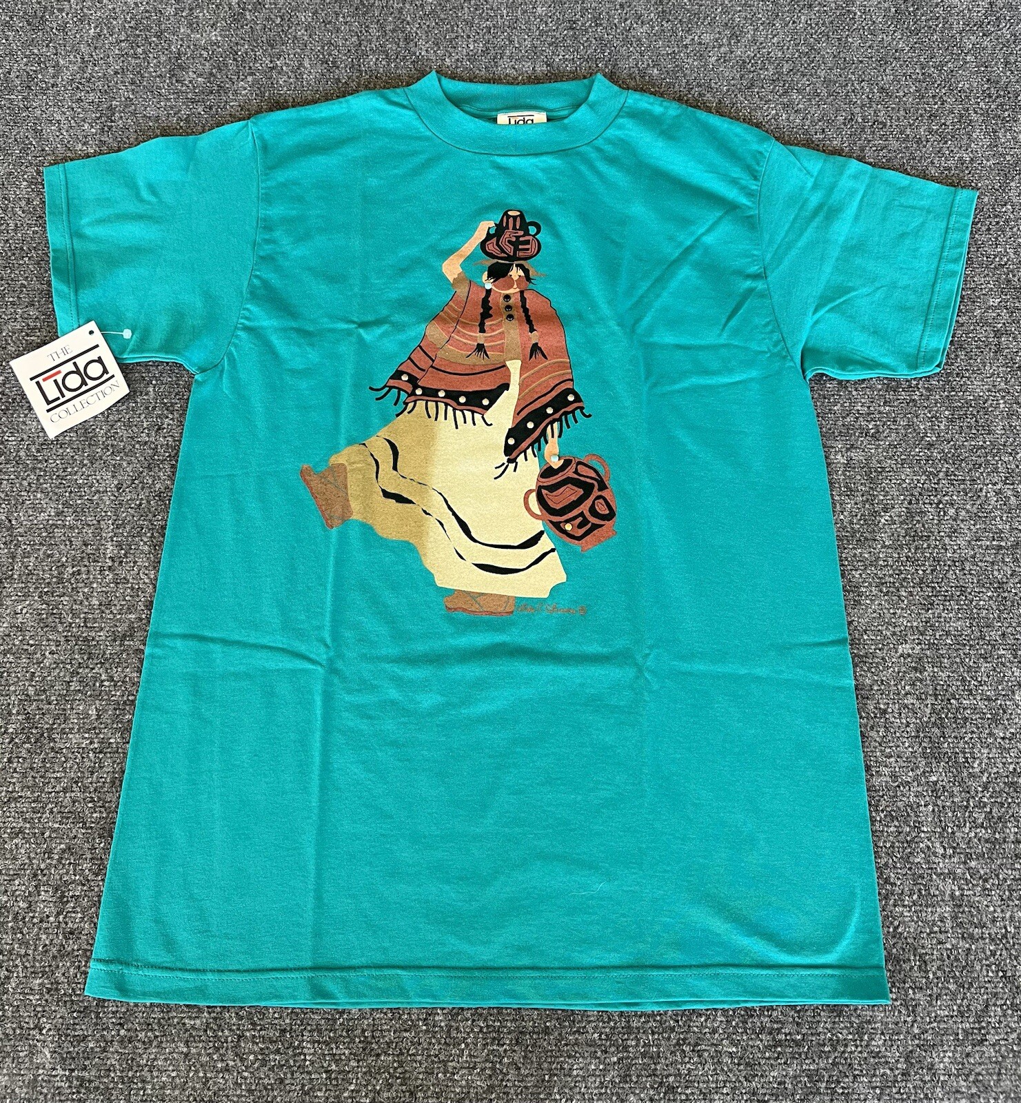 Lida Souers VTG NWT Art To Wear T Shirt Green Brown Embellished Maiden Southwest