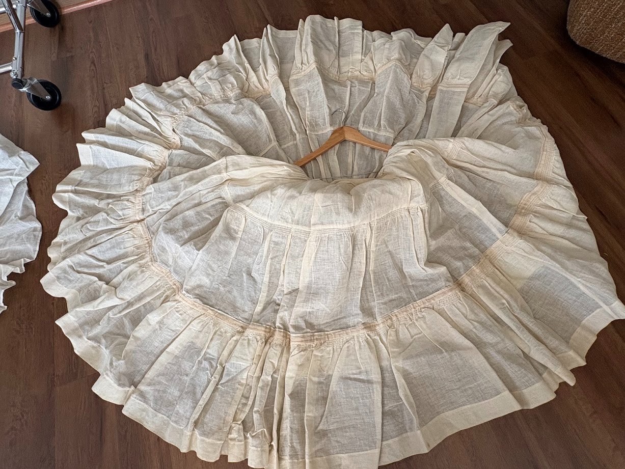 2pc lot VINTAGE FULL CIRCLE TIERED PETTICOAT SLIPS AS IS FOR REPURPOSING