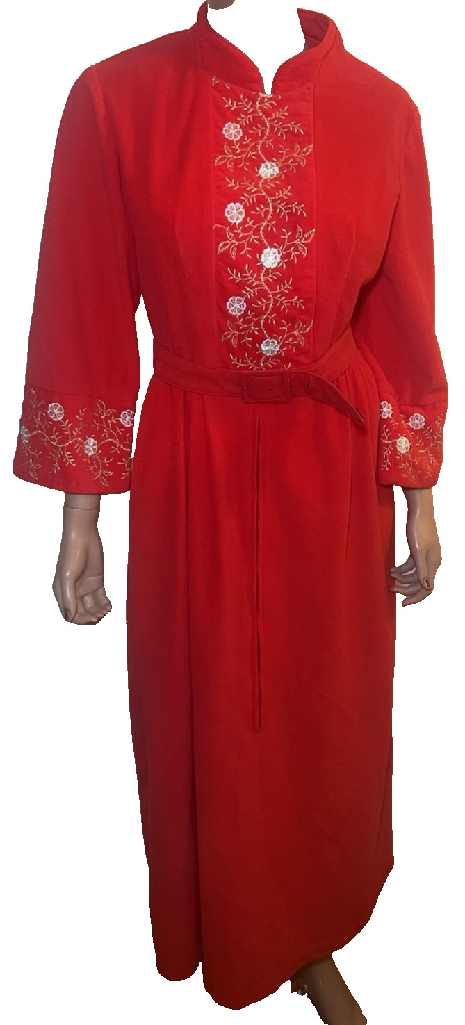 VTG LOUNGE CRAFT 60s Red Hostess Pajamas Loungewear Buckle Gold Embroidery S
