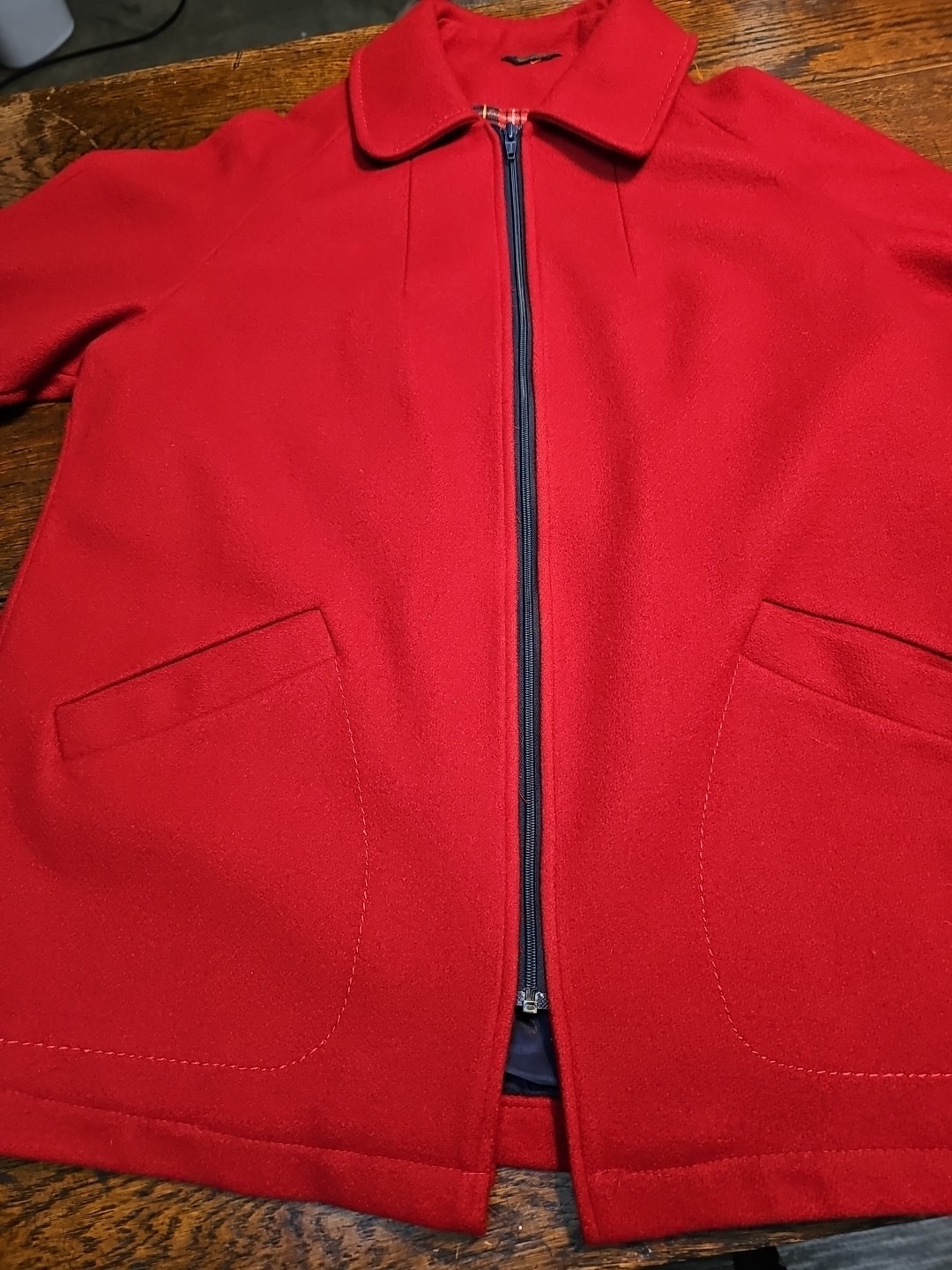 Vintage Abbmoor Red Wool Collared Coat Wool/Acetate Liner Deep Pockets Full Zip