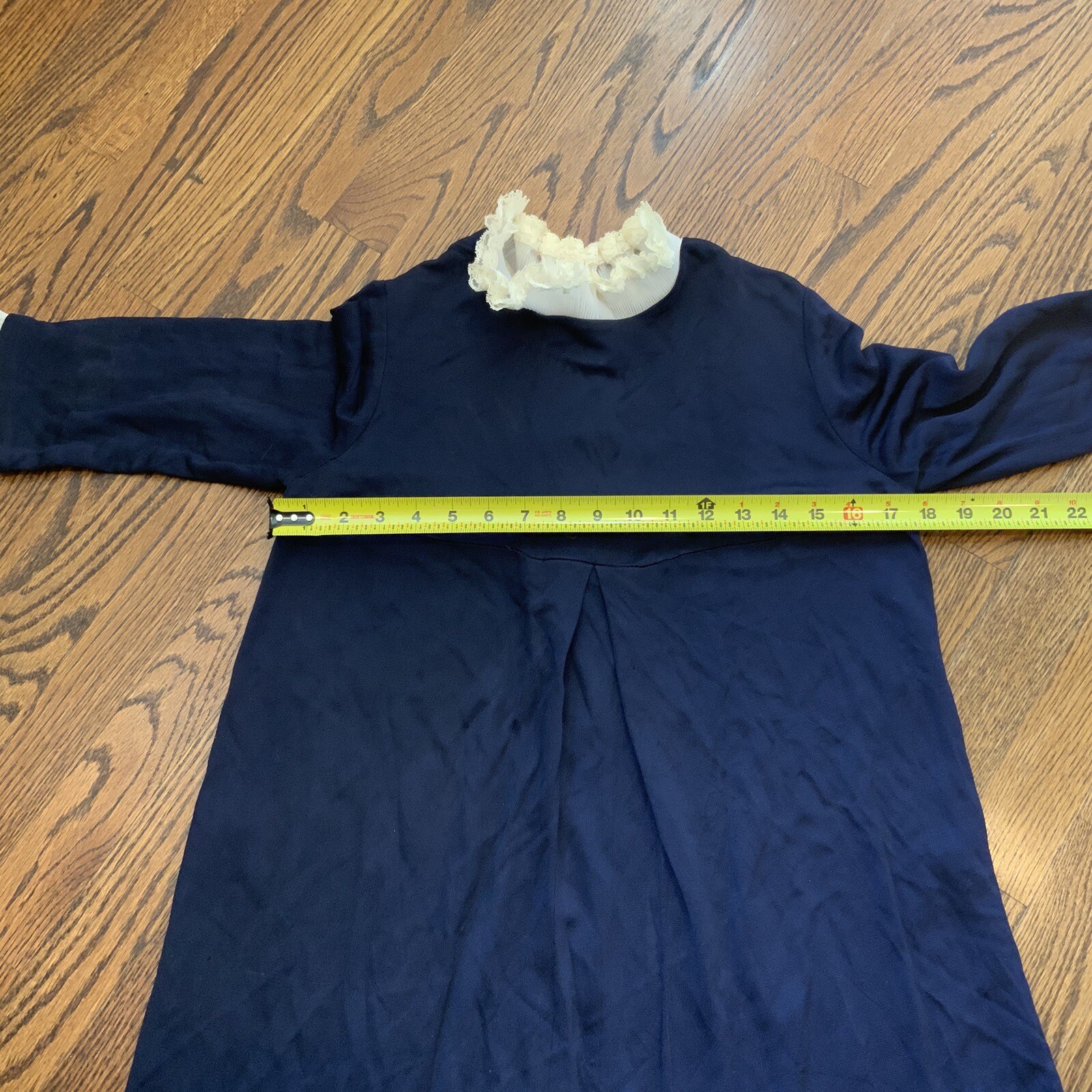 VTG 50s 60s Navy Midi Dress Wednesday Adams Twee Mod Hand Made Stretch Sz M?