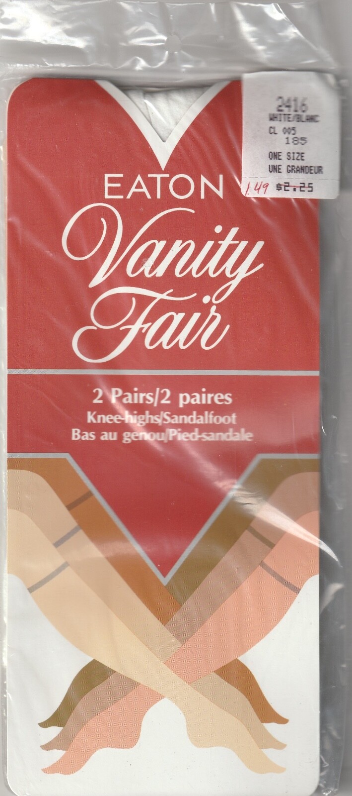 Vintage Eaton Vanity Fair Knee High Stockings Sandalfoot 2 Pair Pack 80’s
