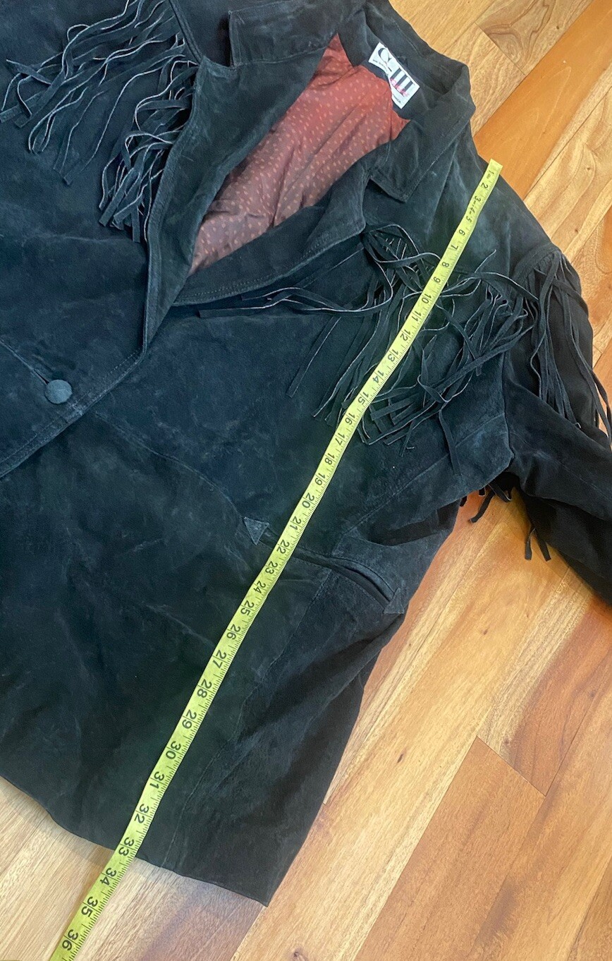 VINTAGE WOMENS G-III BLACK SUEDE LEATHER FRINGE PLUS SIZE 26-28 WESTERN COAT