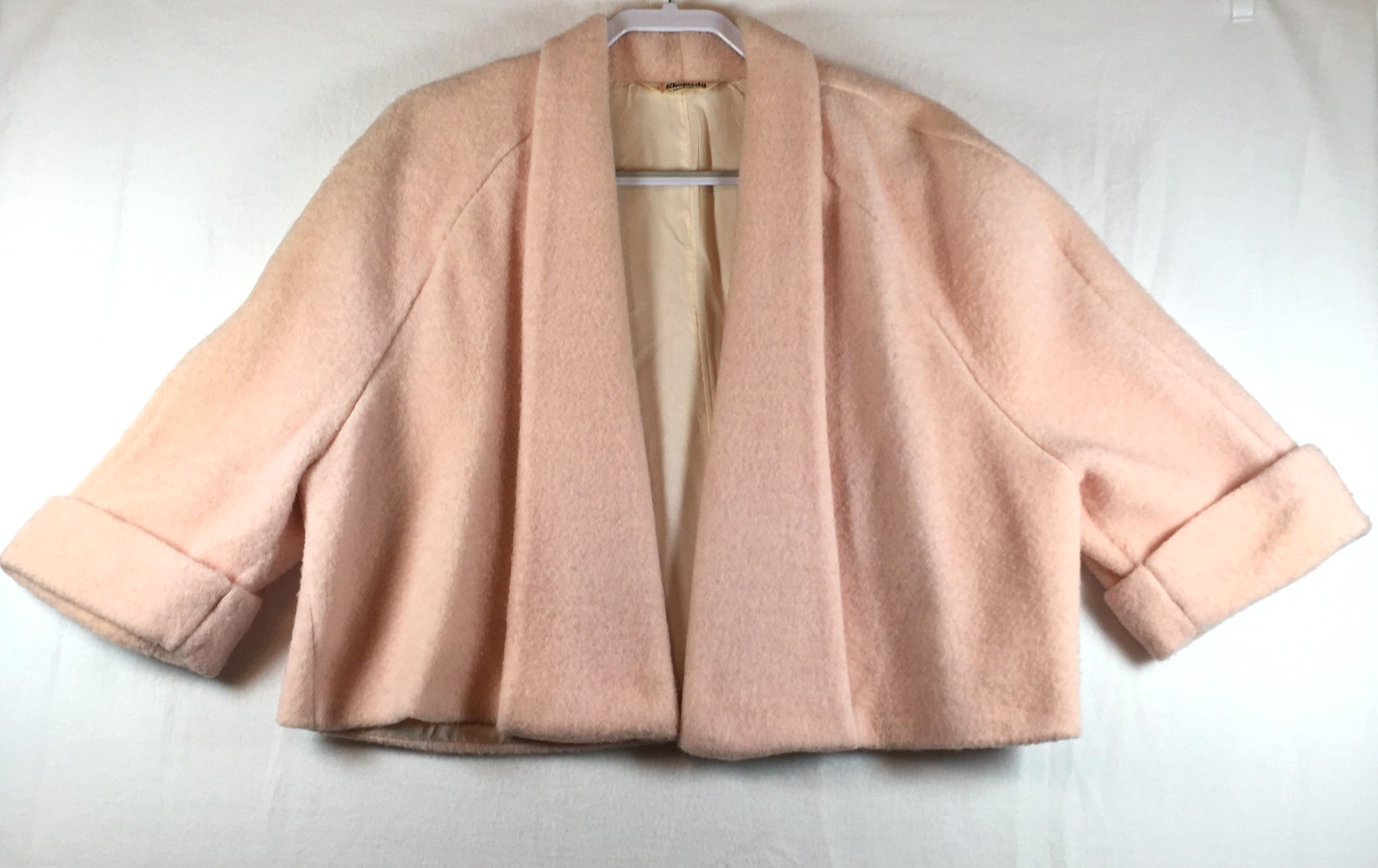 Vintage Pink Bolero Rhapsody Womens Shrug Cropped Jacket 1960s Style Cuffed