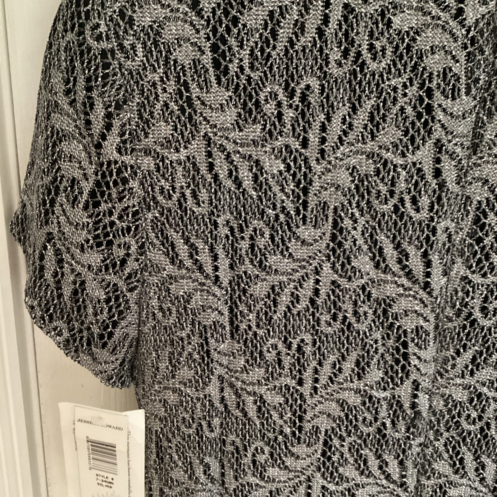 Vtg Jessica Howard Metallic Silver And Black Lace Maxi Dress Size 14 NWT