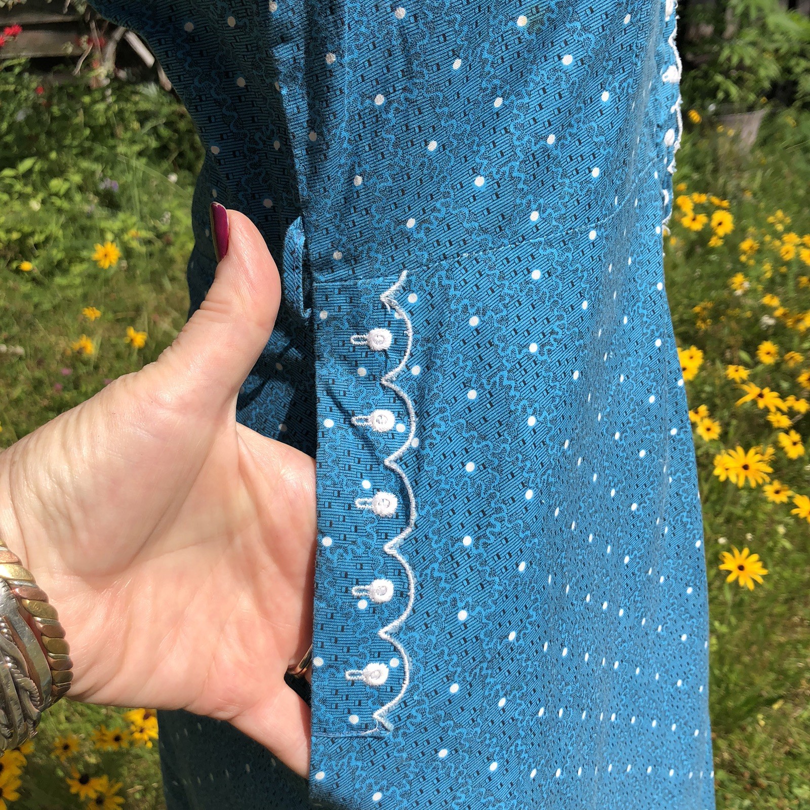 Vintage 1930’s Darling Cotton Dress Hidden Zip Embroidery Detail unworn 38-28-40