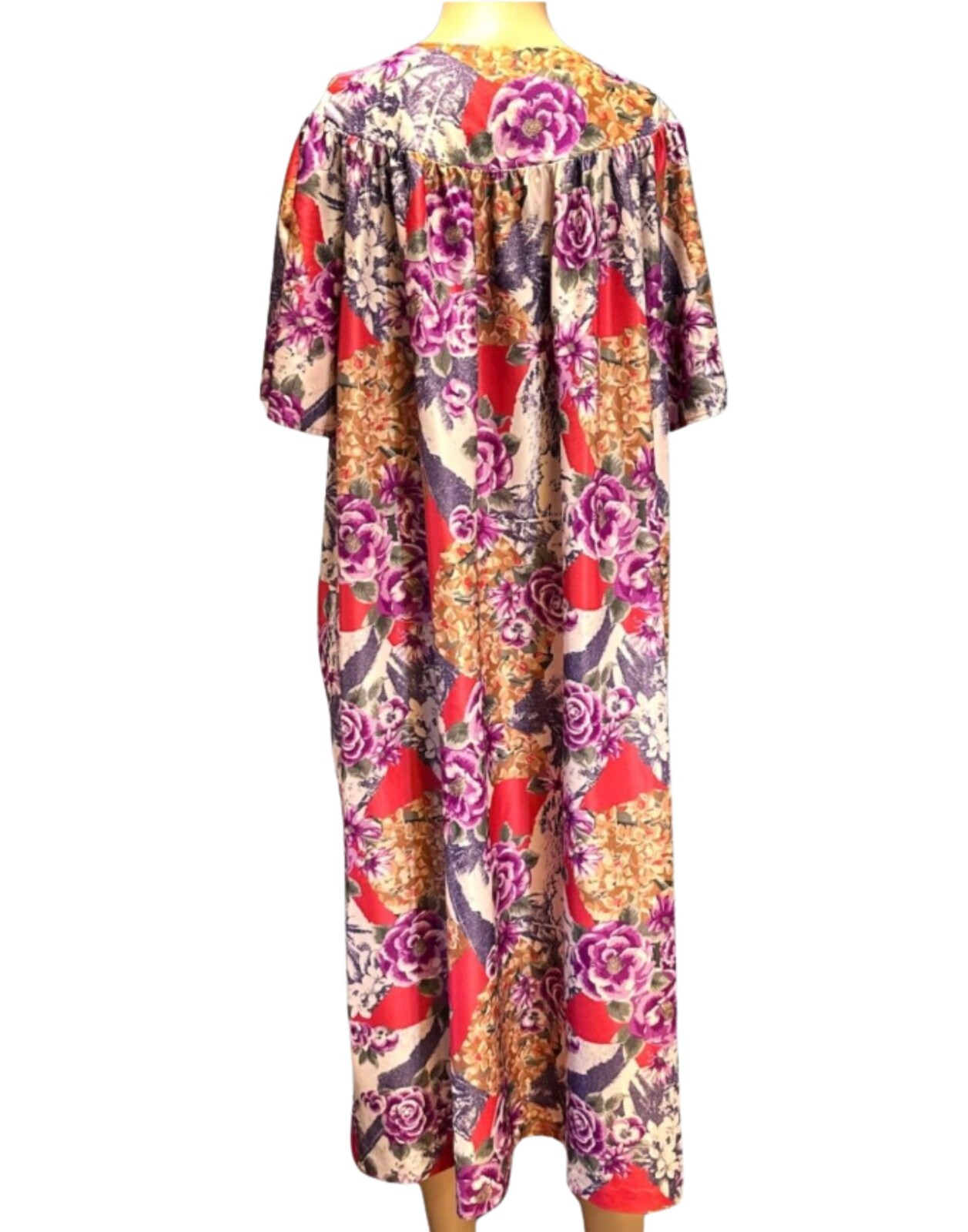 KALAMA Vintage Retro Gown Lounge Dress Pockets Pullover Floral Size 1X