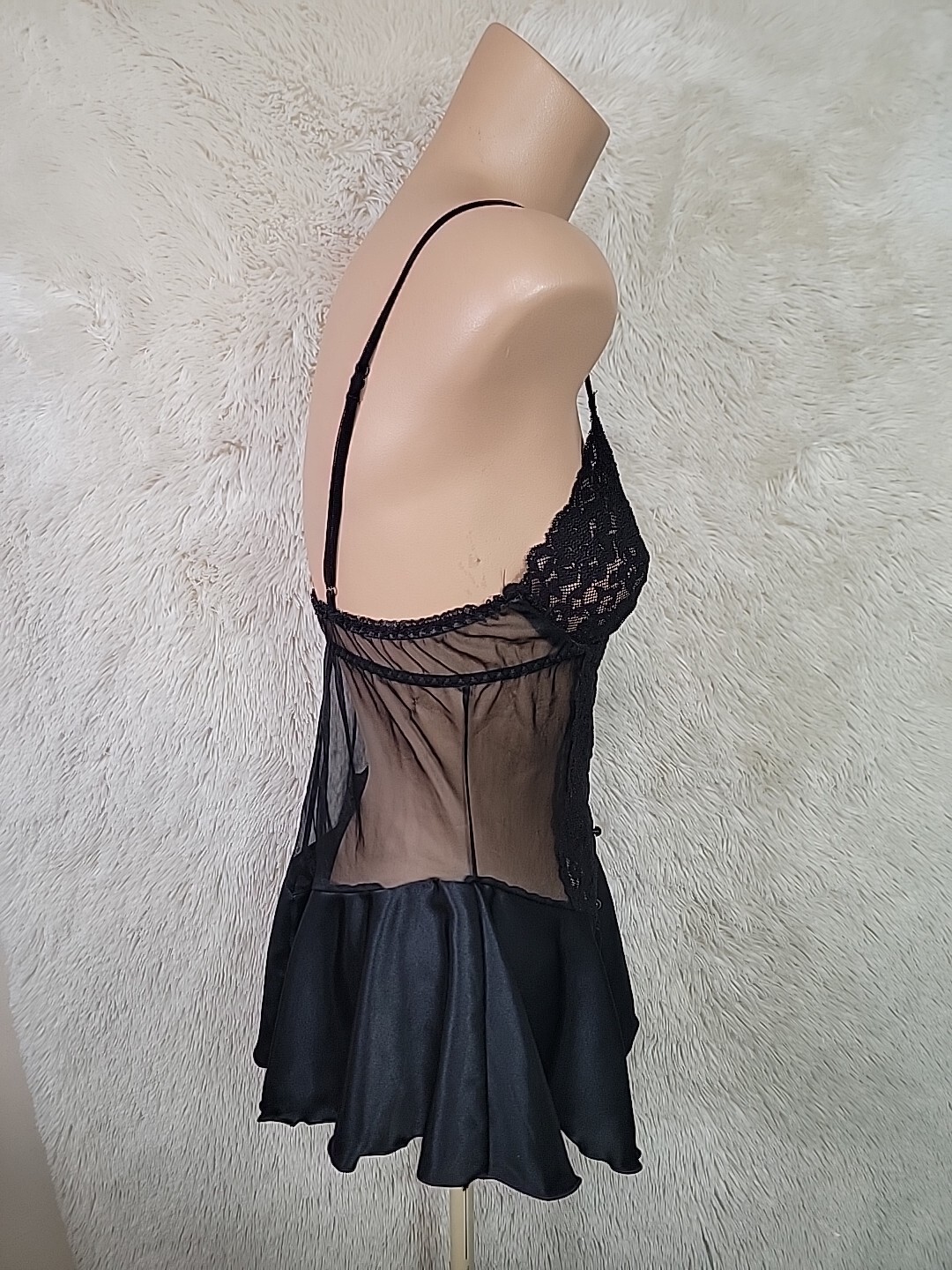 Vtg Y2K Intimo Amore Teddie Women Size Medium Lingerie Short Dress Black Lace J