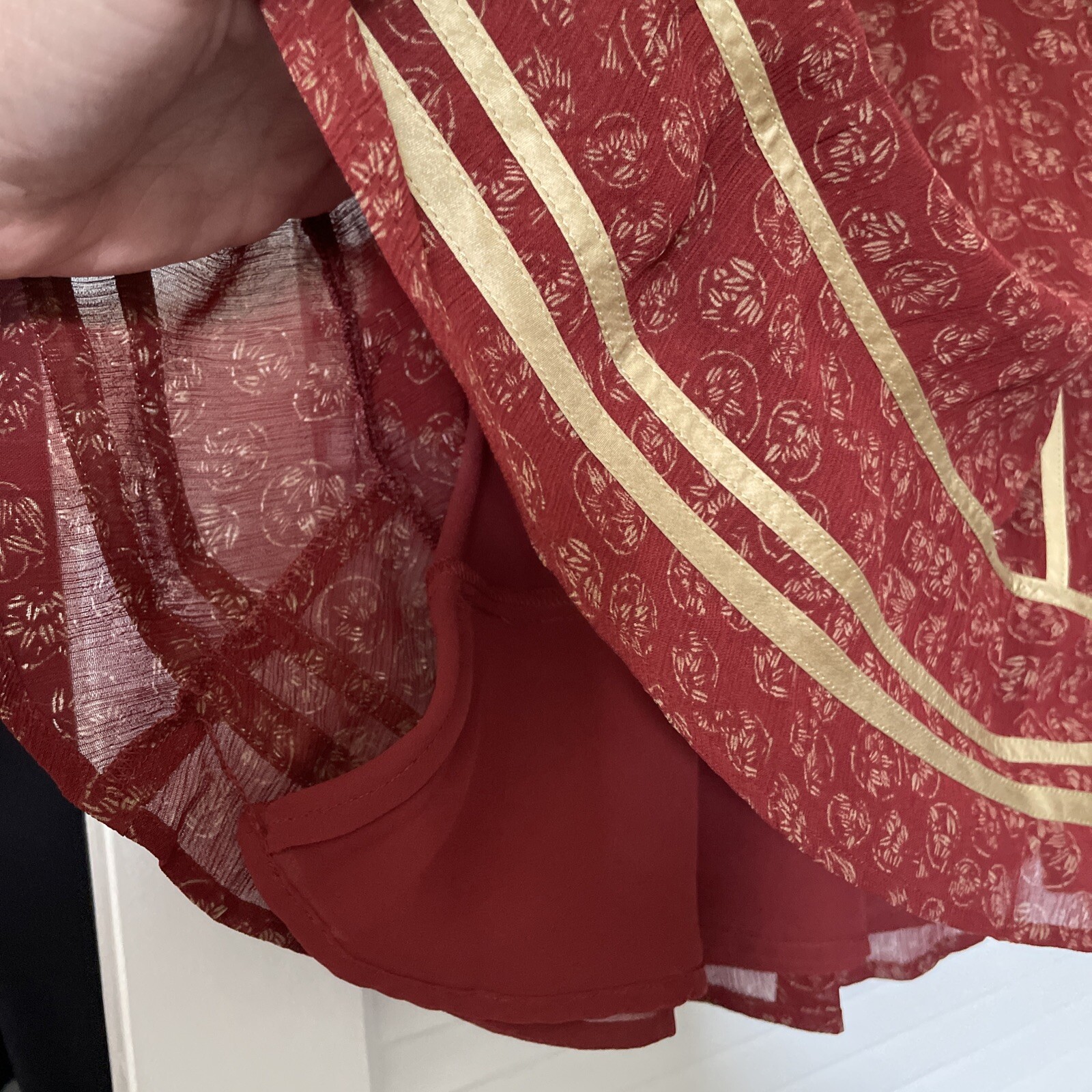 JJill Size L Skirt, Paprika Spice/Cream Ribbon Calico Print Boho Hippie Prairie