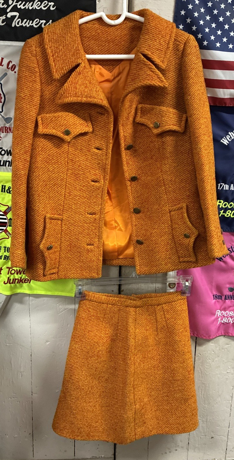 VTG 1960s Peck & Peck Fifth Avenue Orange Wool Jacket Skirt Suit – Union label