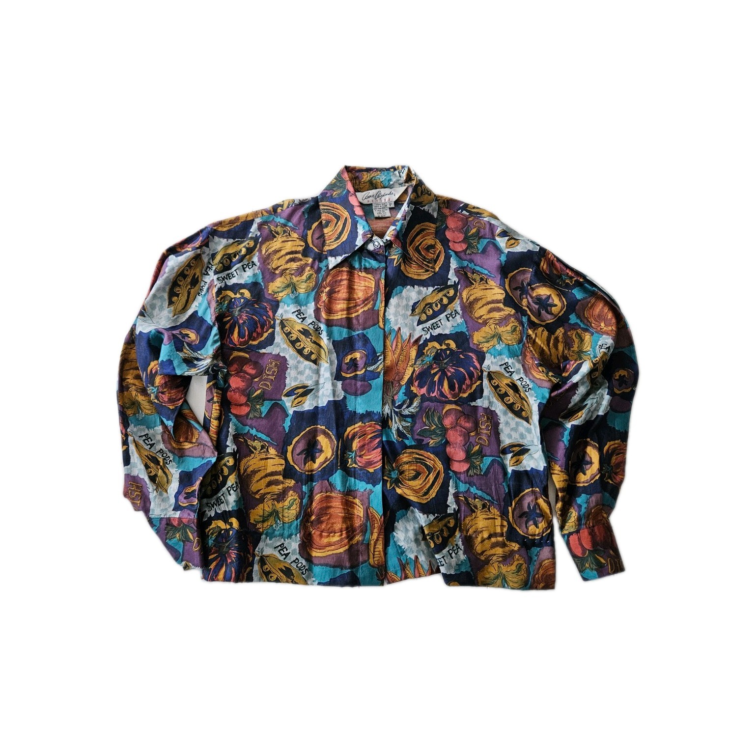 Annie Alexander Petites 100% Silk Blouse Sweet Pea Hidden Buttons Long Sleeves