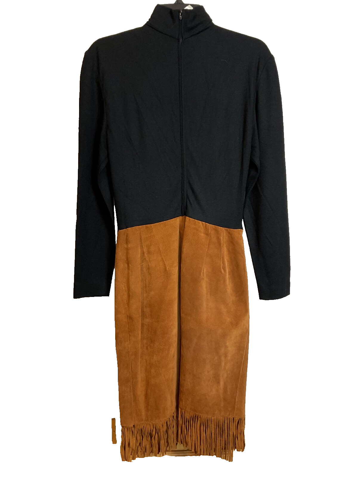Vintage KENAR Wool and Suede Leather Dress Fringed Western Cowgirl