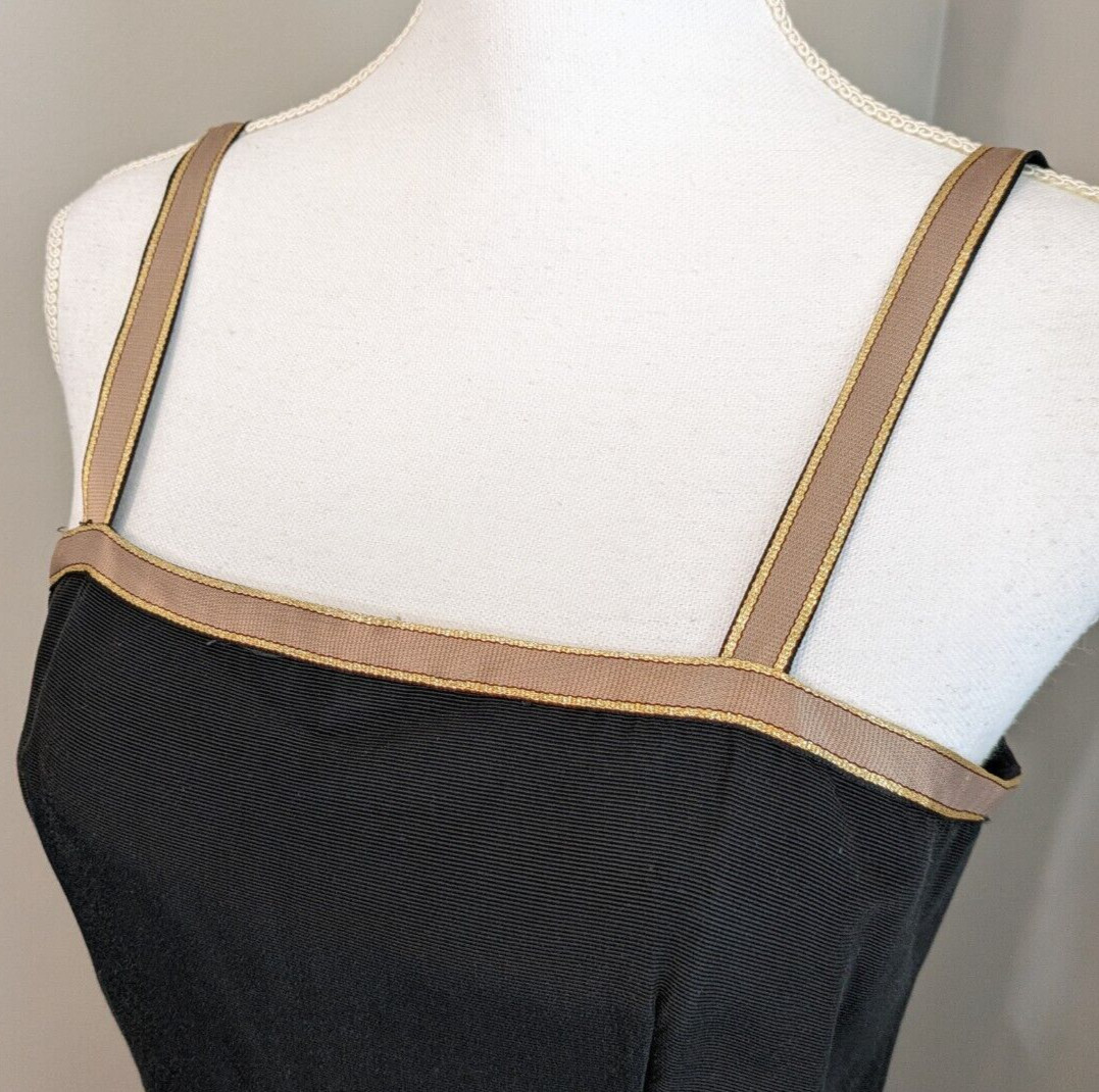 Vtg 70s Oggee By Rizkallah Black Faille Gold Tea Dress ASO Sarah Jessica Parker