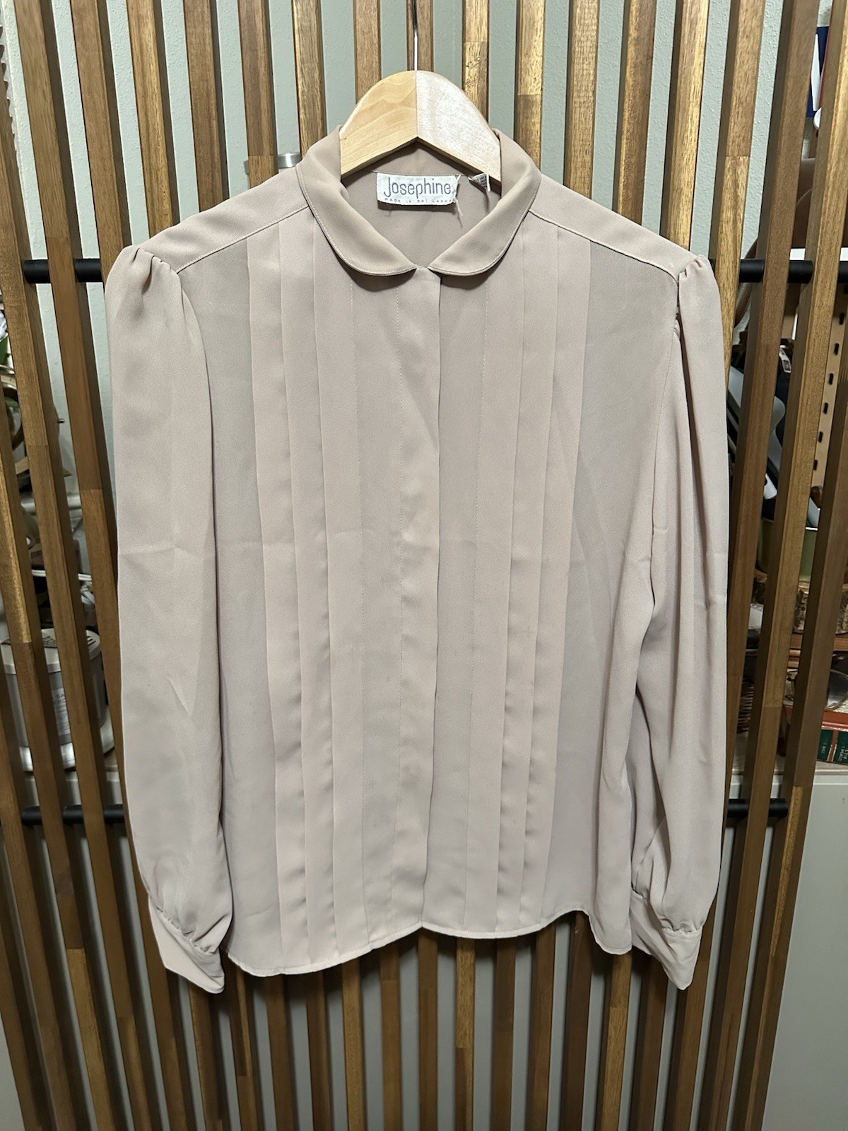 Vintage Josephine Pleated Front Peter Pan Collar Blouse Blush Nude
