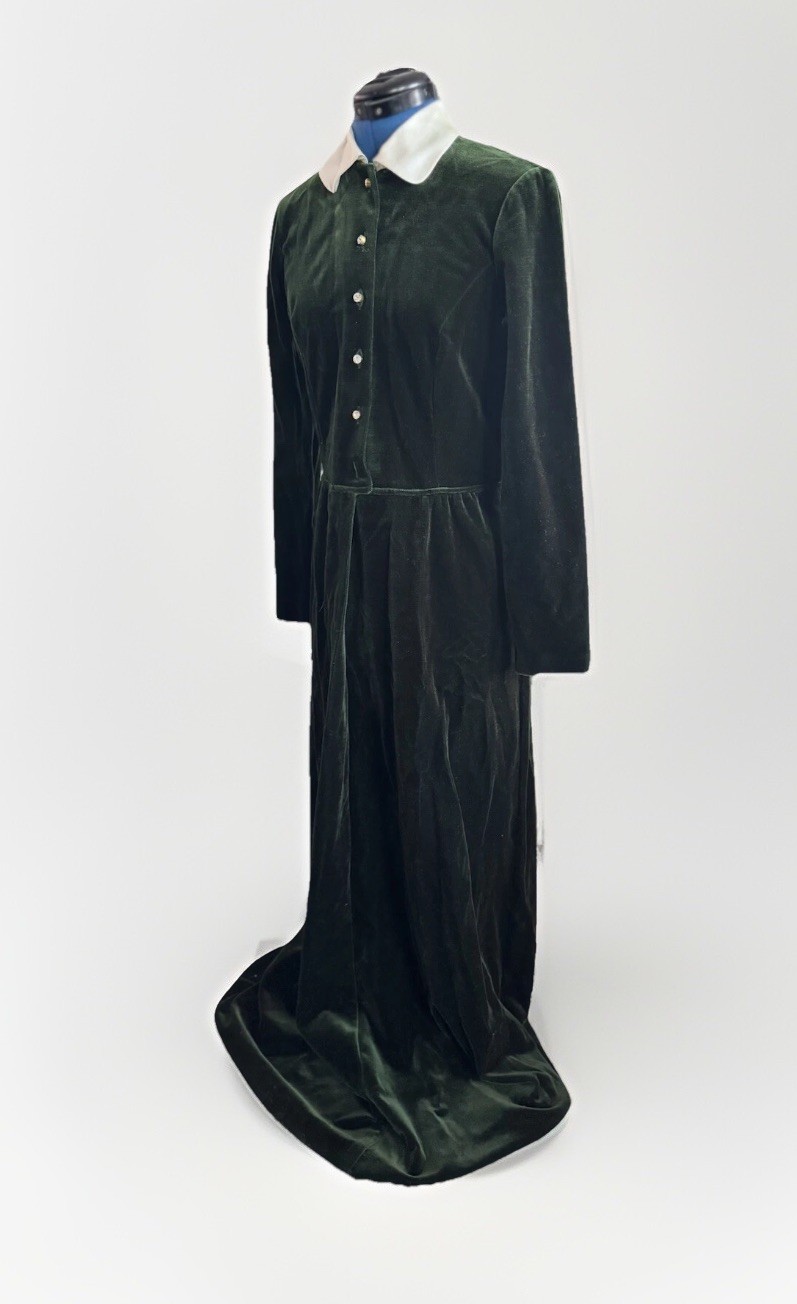 Vtg 90 The Kollection Button Down Shirt Dress Green Velour Velvet Lolita Goth