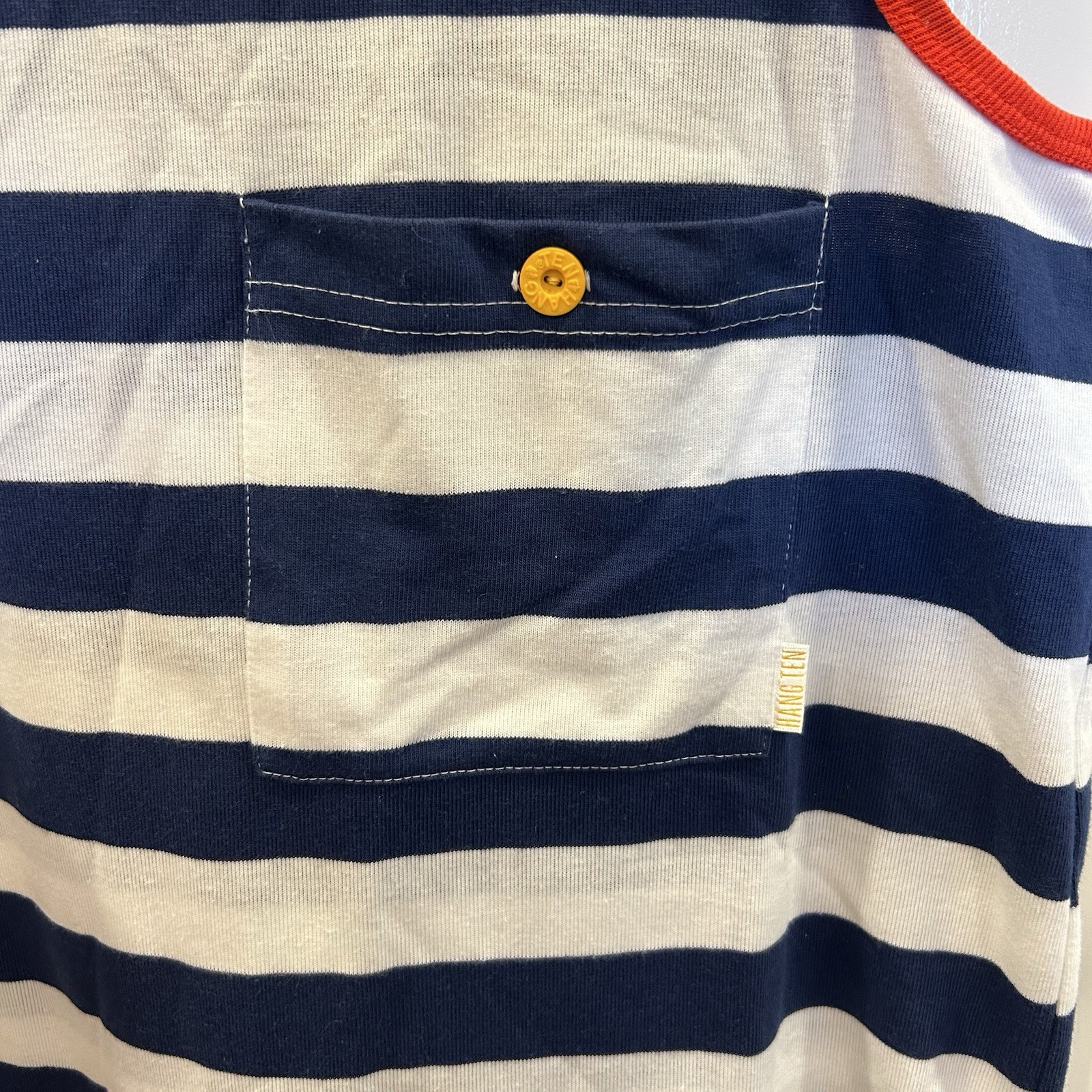 Vintage 80s Hang Ten Nautical Striped Tank Top White/navy/red Size L With Pocket