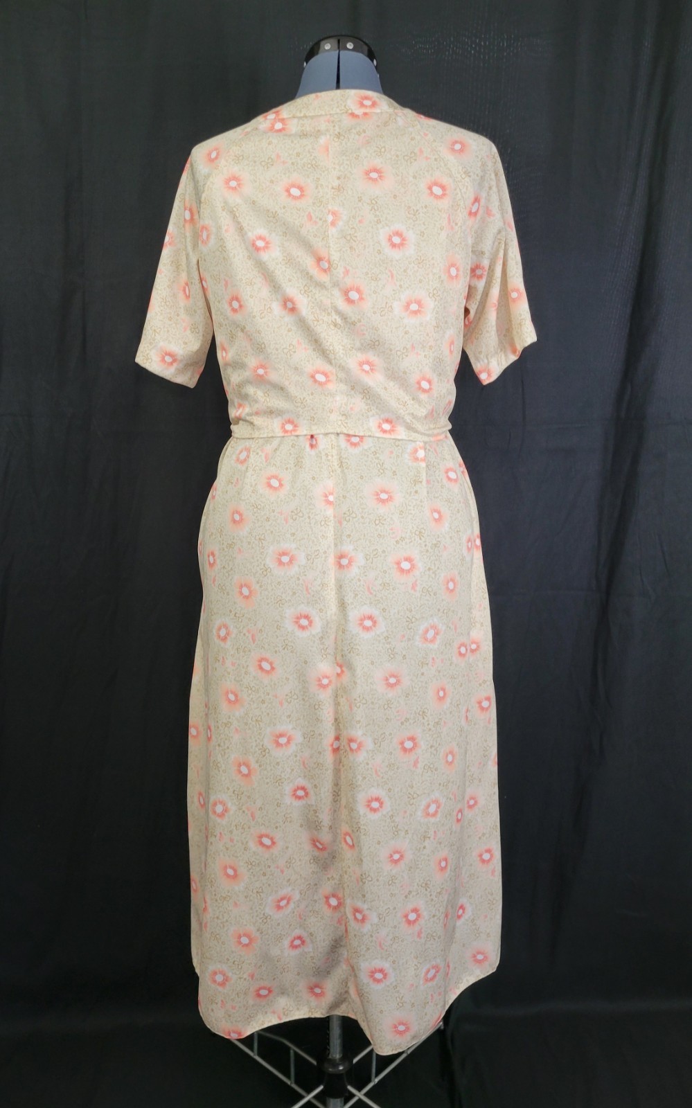 Vintage Cream/Gold/Coral Floral Dress w Wrap Around Overblouse Size XL?