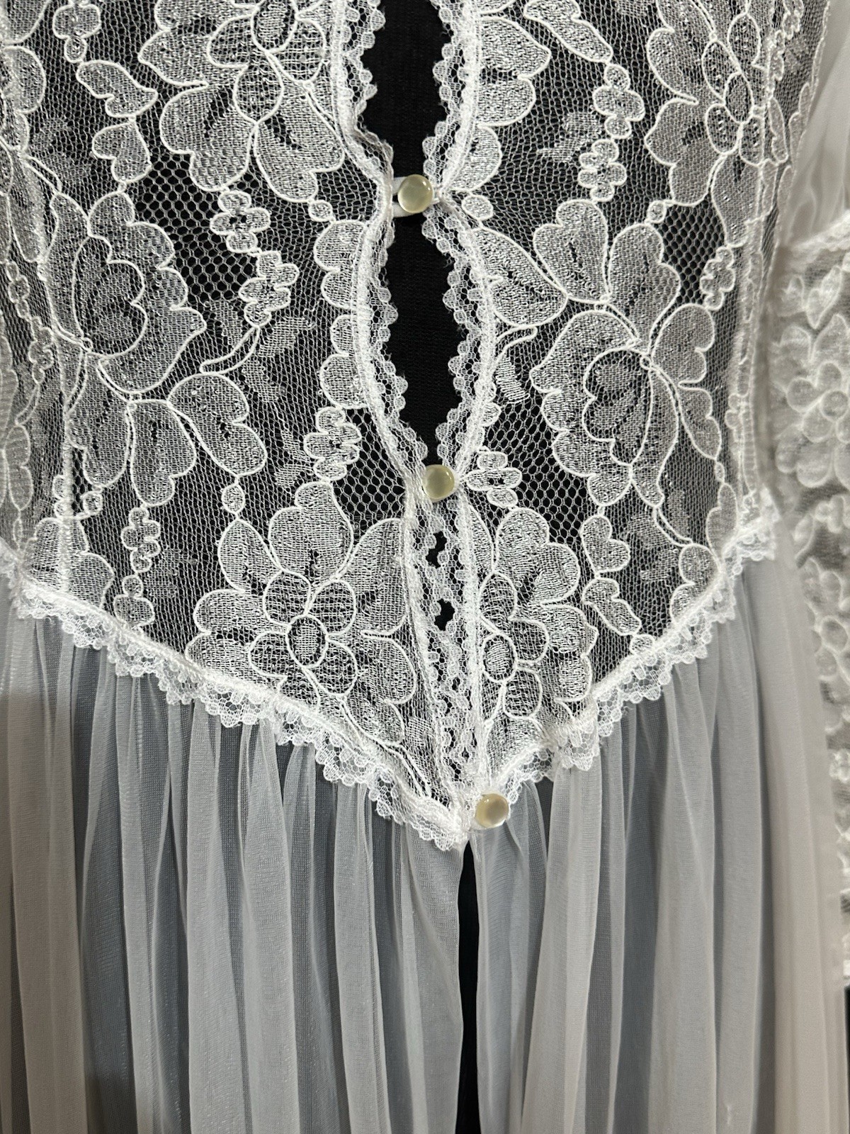 VTG Henson Kickernick White Sheer Lace Peignoir Robe Bridal Bustle Train USA M
