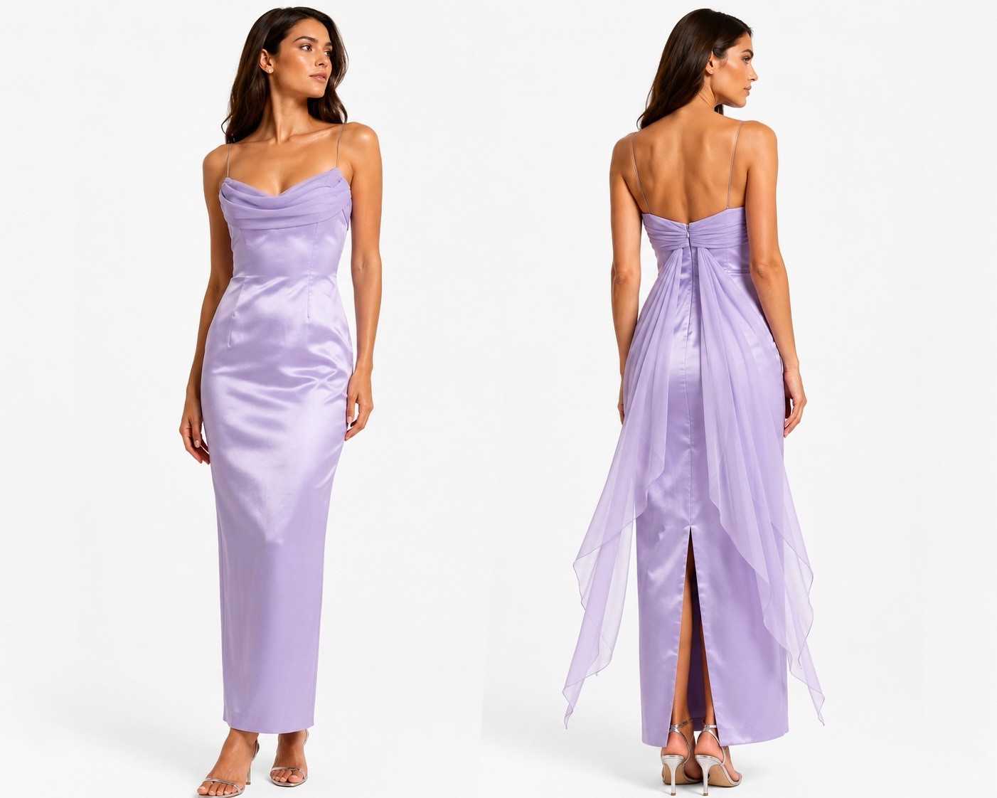 vintage 90s RED CARPET MINIMALISM lavender satin dress XS S column gown chiffon