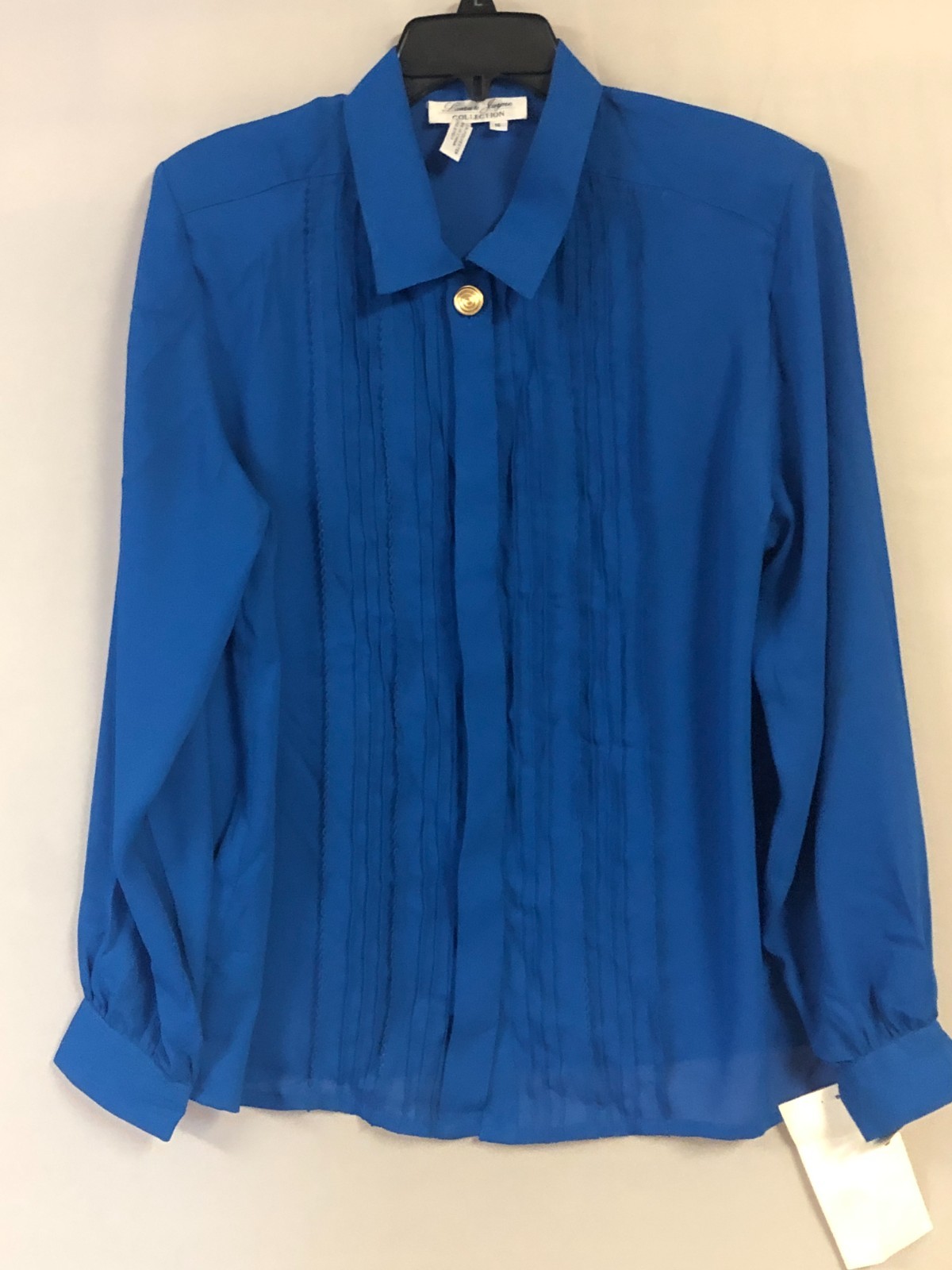 Vtg LAURA & JAYNE Pleated Blue Sheer Blouse Shirt Dressy Retro Button 16 NWT