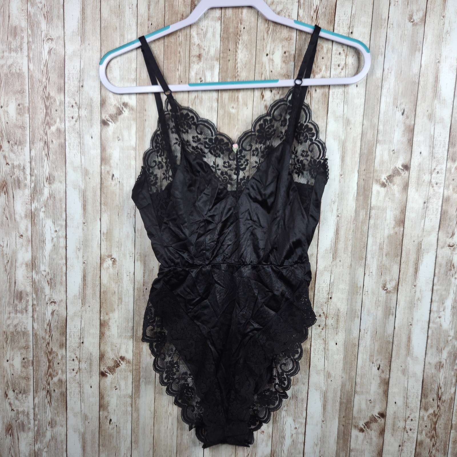 Vintage CHANTILLY Maidenform Black Teddy One Piece Lingerie Size 32 Satin Lace