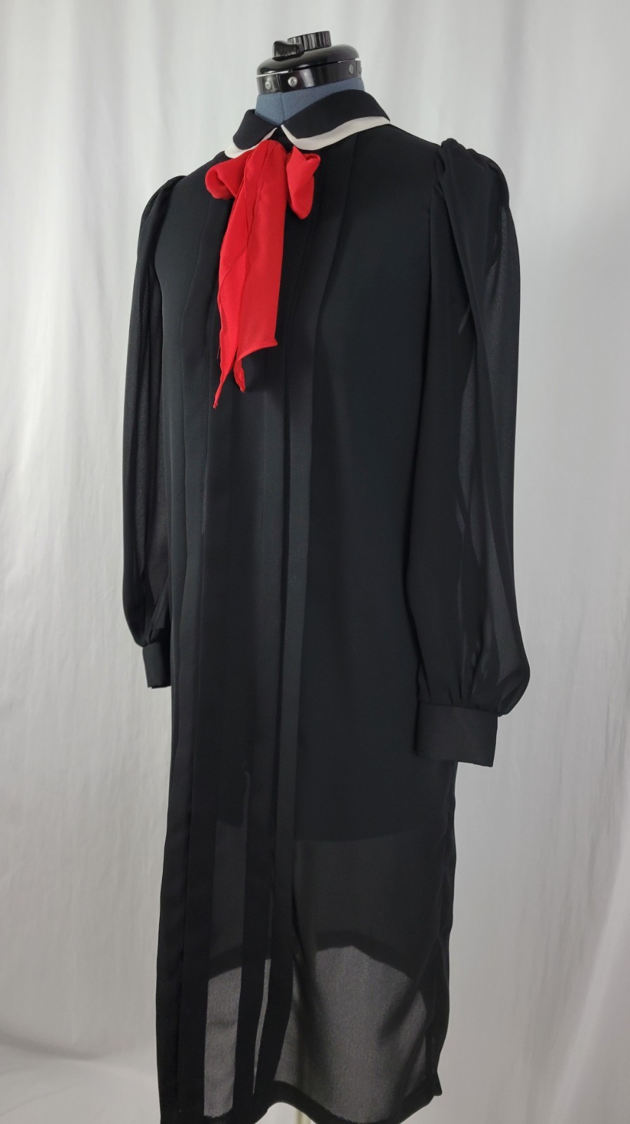 Vintage You Babes 2 Black Shift Dress w White Undercollar & Red Tie Size XS/S?