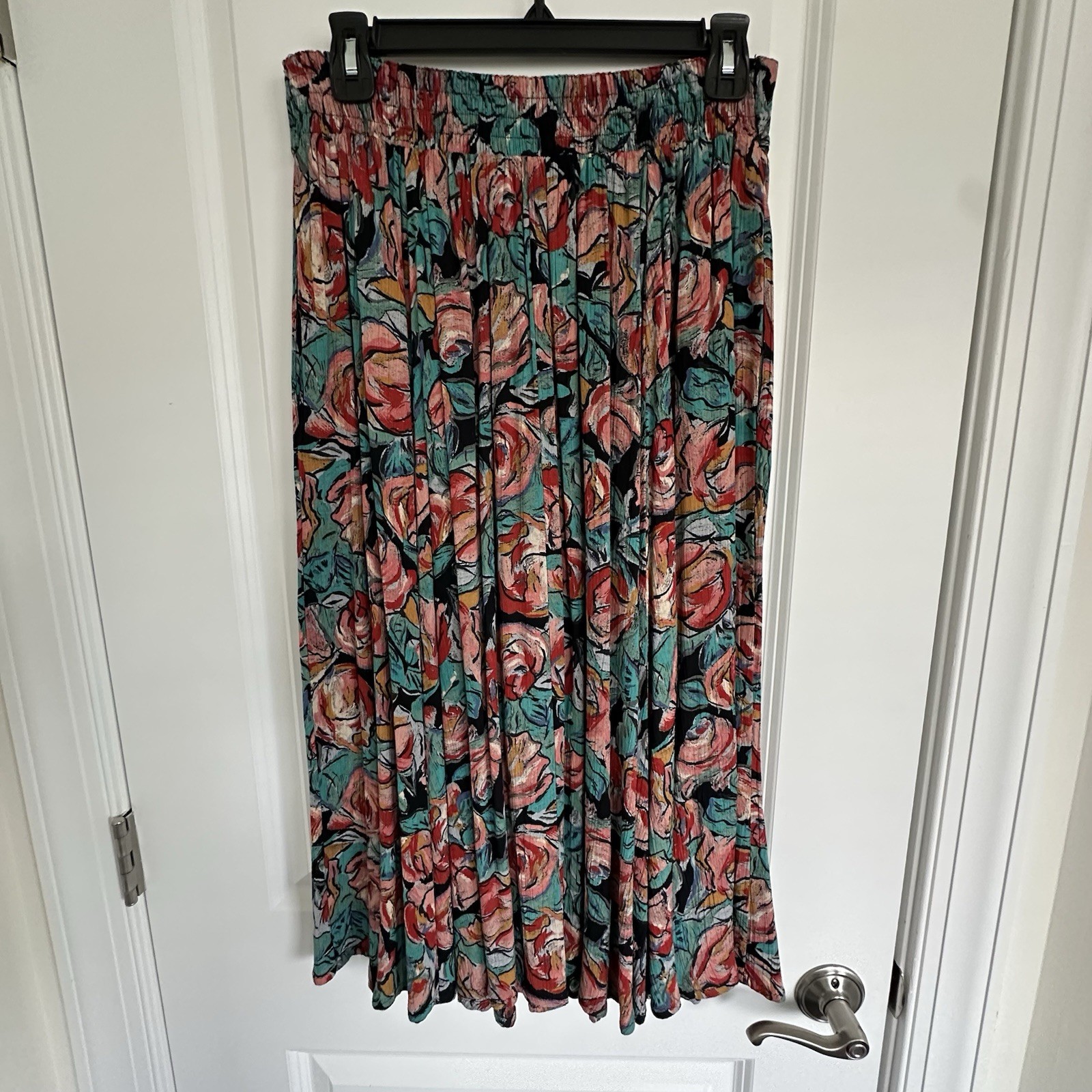 Carole Little Vintage 90s Rose Button Front Midi Skirt Abstract Rose Floral 6