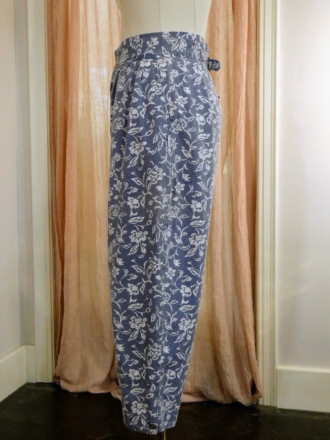 Vintage 80s Paris Sport Club High Waisted Floral Parachute Pants Chambray XS