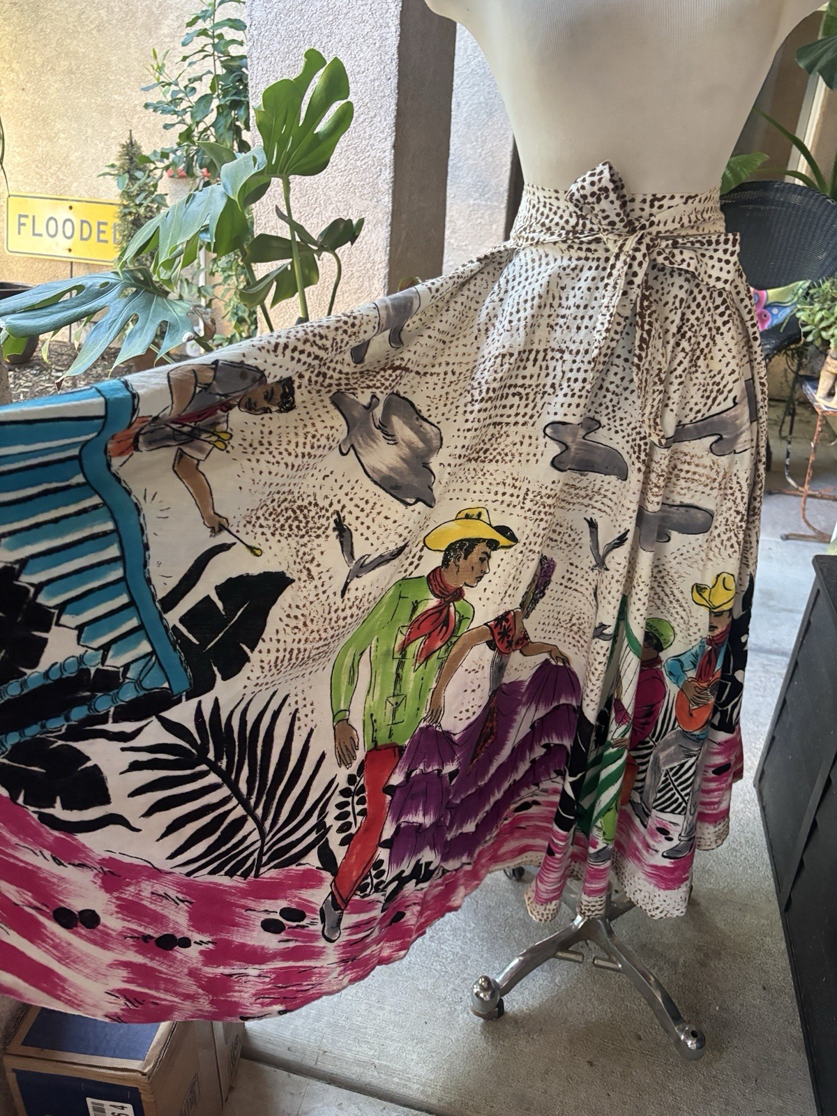 1950s Mexican Folk Wrap Skirt Full Circle Hand Painted