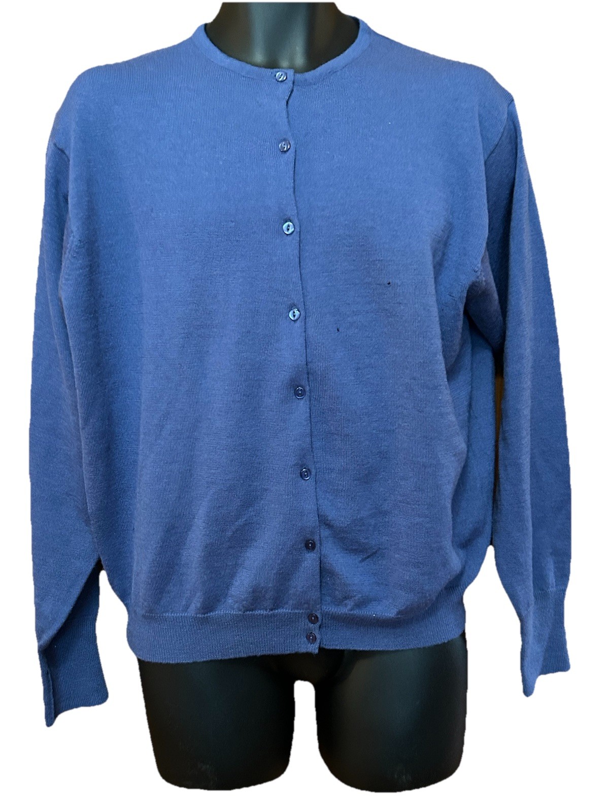 VTG Banana Republic Women’s 100% Merino Wool French Blue Cardigan L Preppy READ