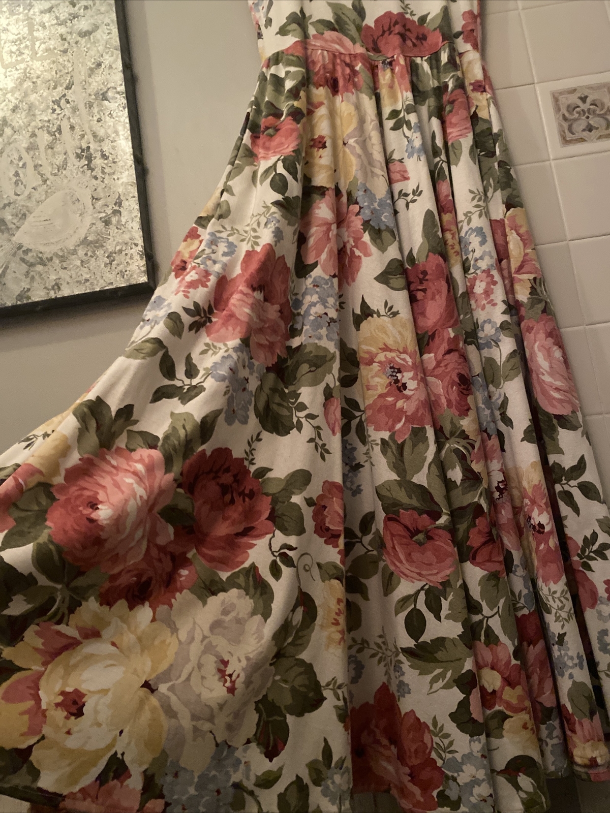 1980s Garden Modest Long Party Dress Carol Anderson California Rose Cotton Sz 4