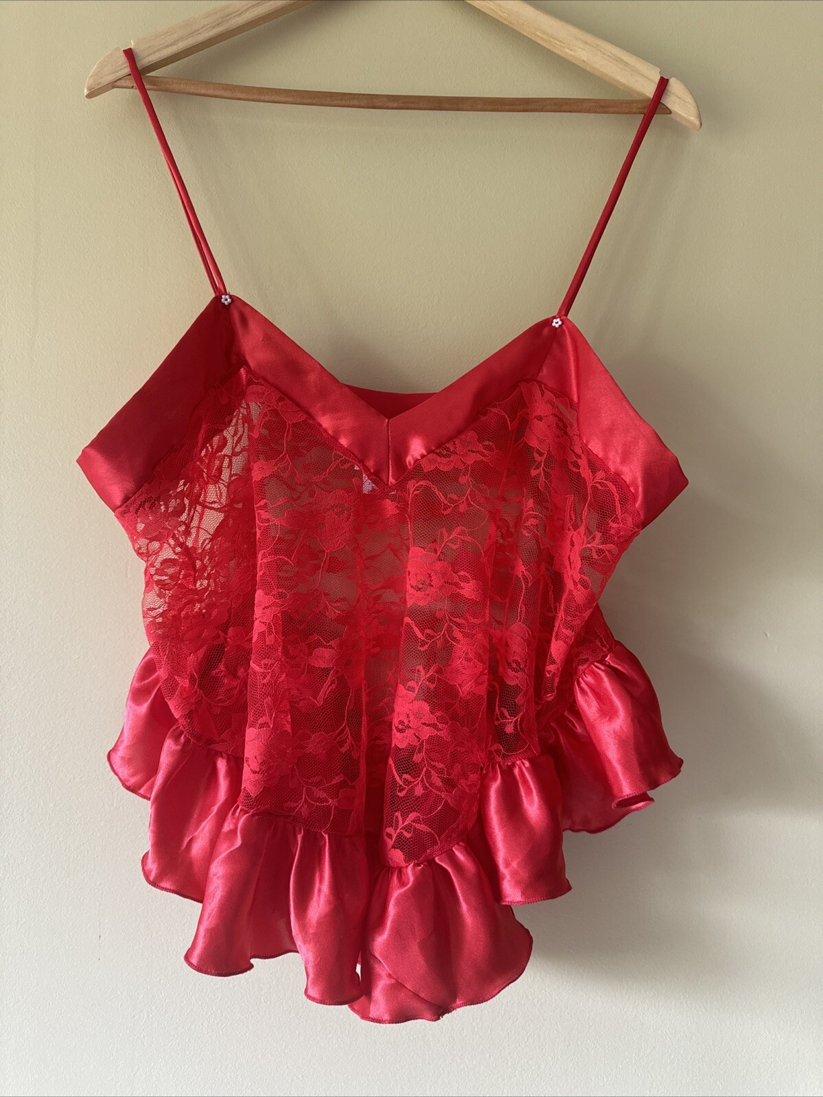 Sexy Red Vintage ADONNA Silky Lace Tank Flare Cami LACE Size L