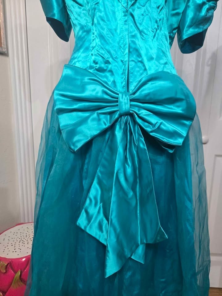 Vintage Turqoise/Teal Taffeta Tulle Satin Crinoline Dress Prom Tea Party Brunch