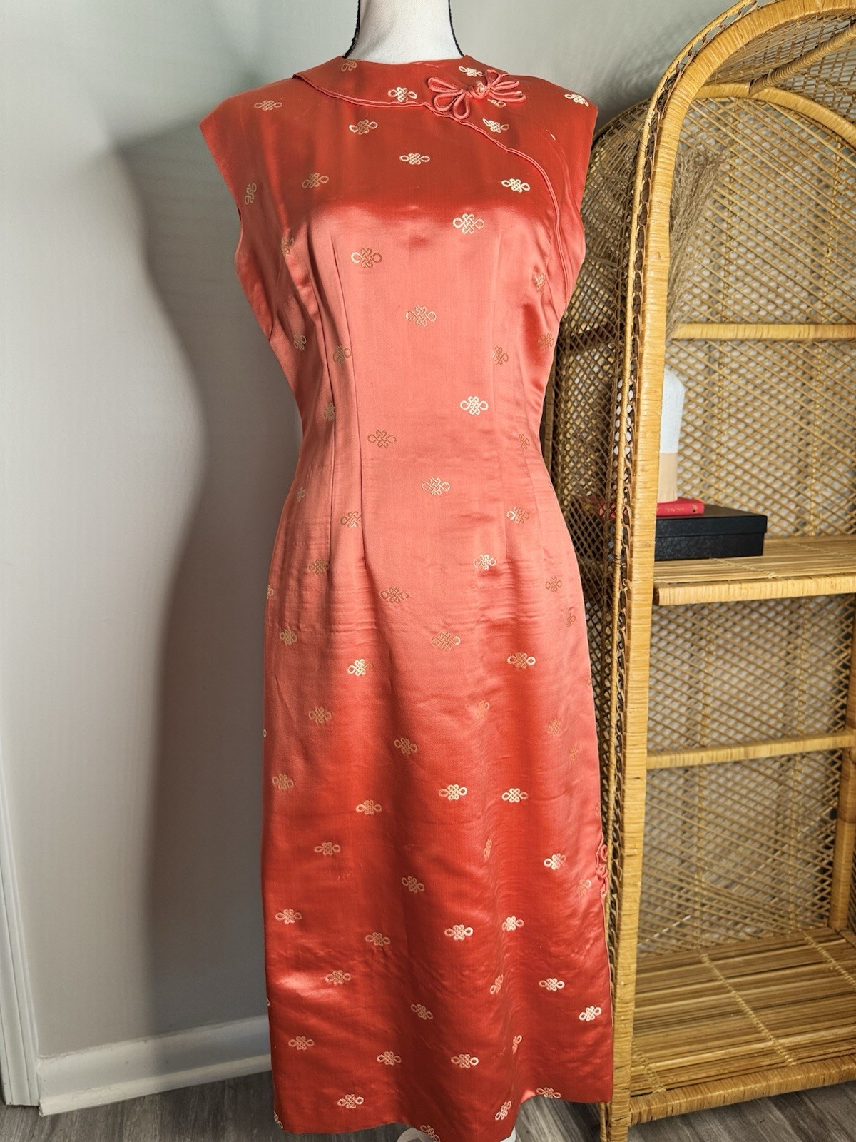 Vintage 1950S Chenogasm Wiggle Dress Made In USA Resort Wear Dress Rust Color