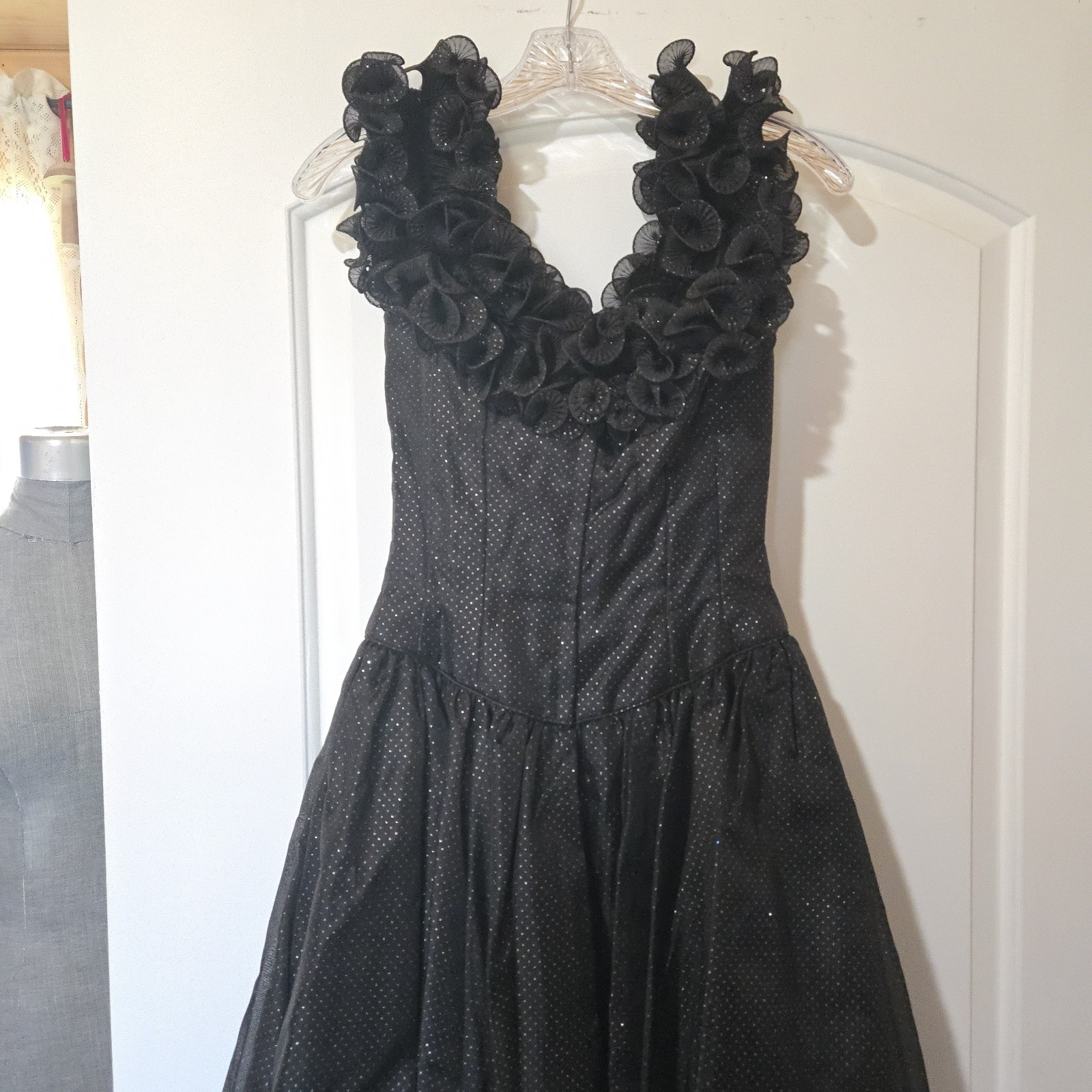 Vintage Mike Benet Formals Black Shimmer Polka Dotted Dress, SIZE 10