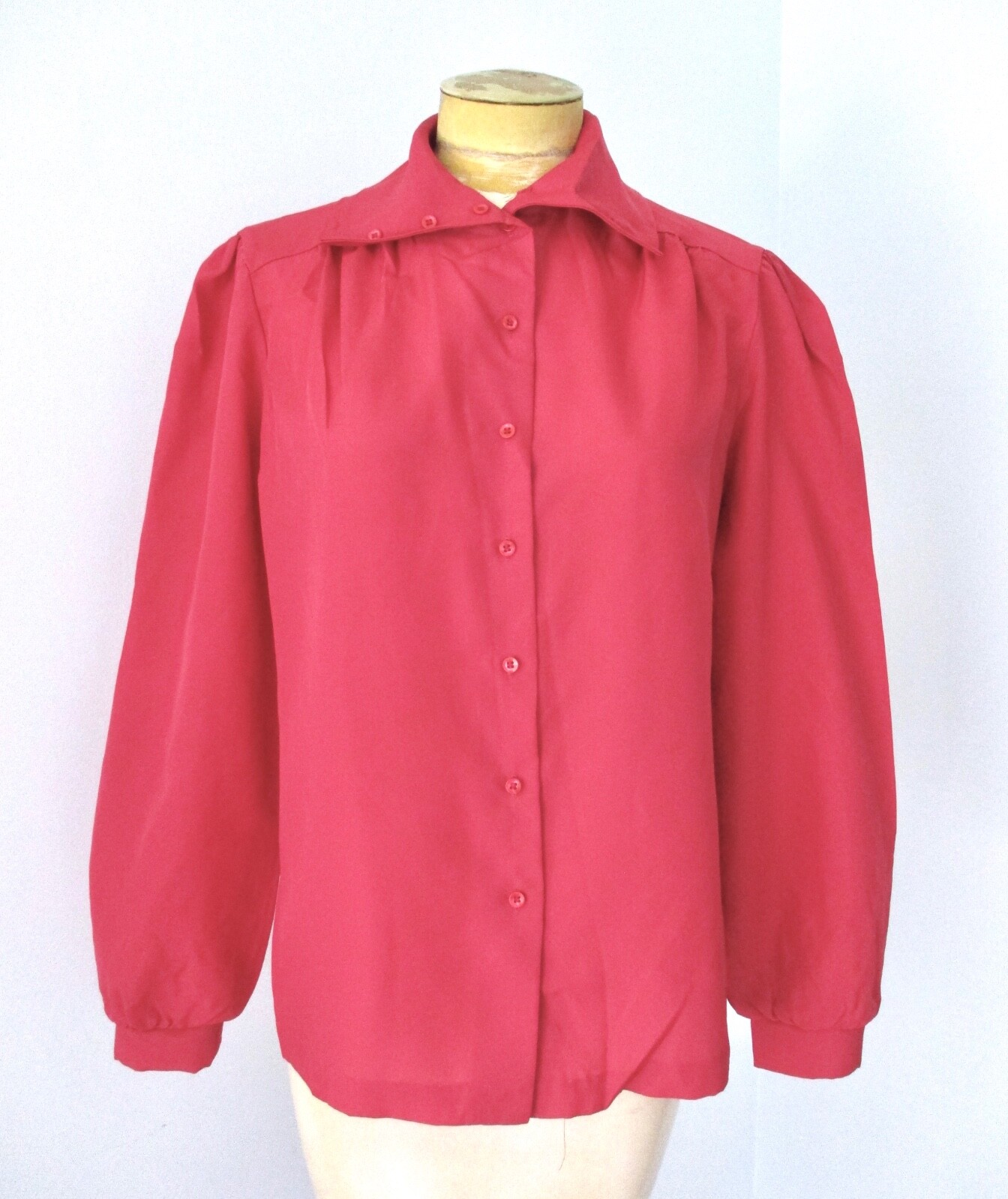 Vtg 70s Ship 'n Shore Matte Red Silky Poly Secretary Blouse Top Button Collar 12