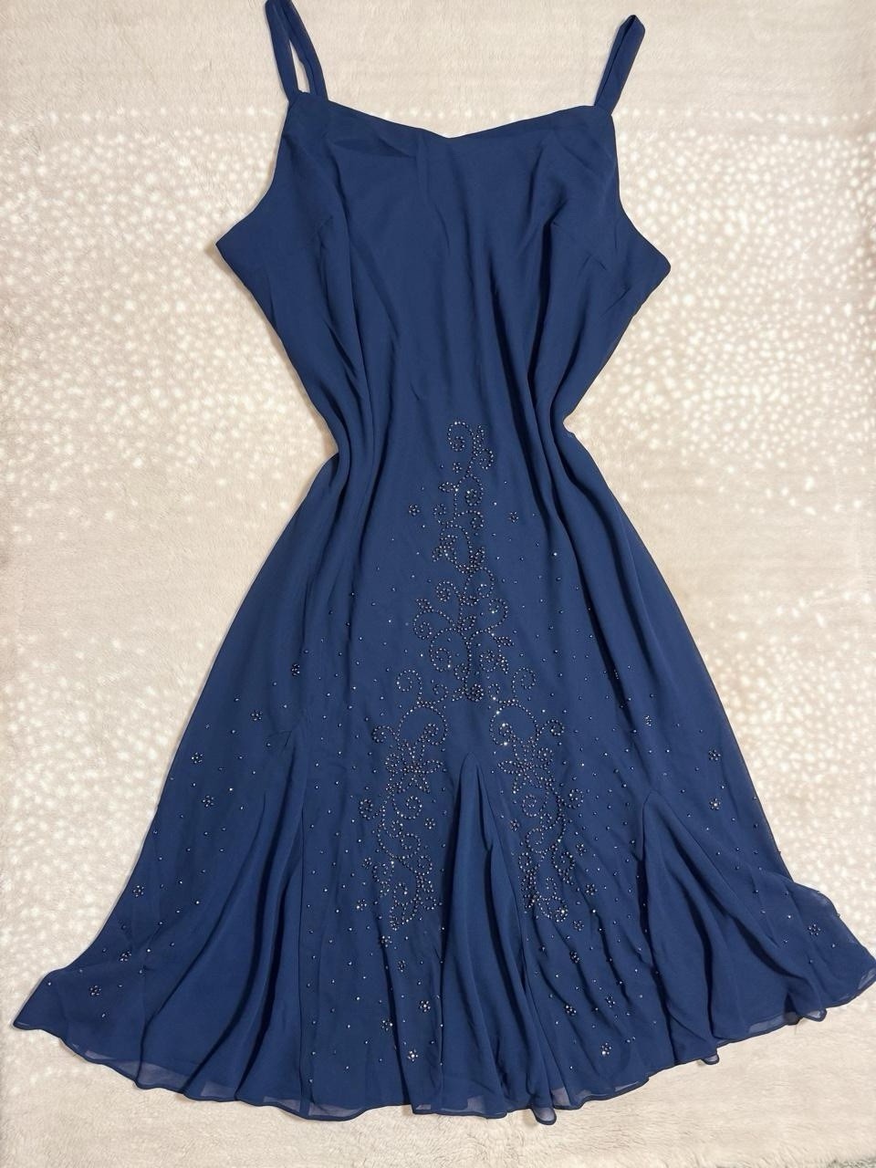 Vintage Dark Blue Beaded Gem Embellish Fairy Formal Gown Dress Plus Size 32W 5X