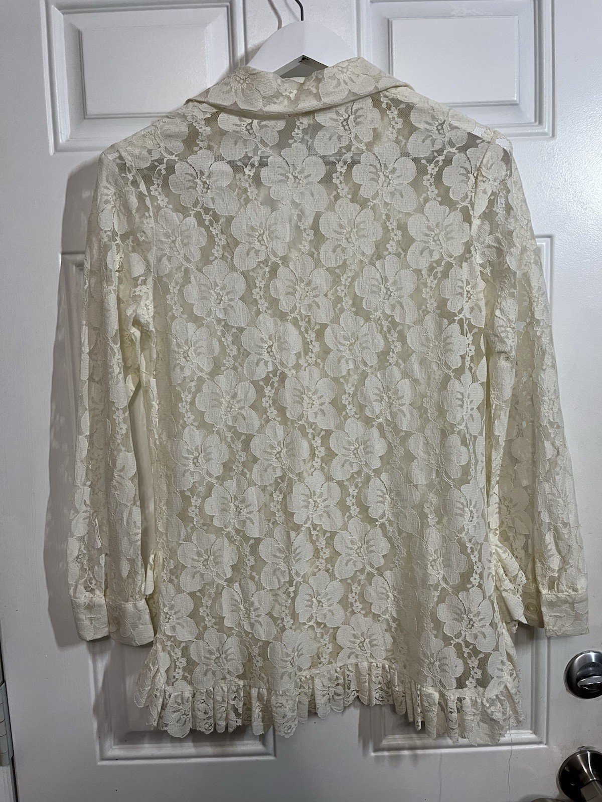 Vintage 1950s Ivory Lace Button Front Blouse Floral Romantic Cottagecore